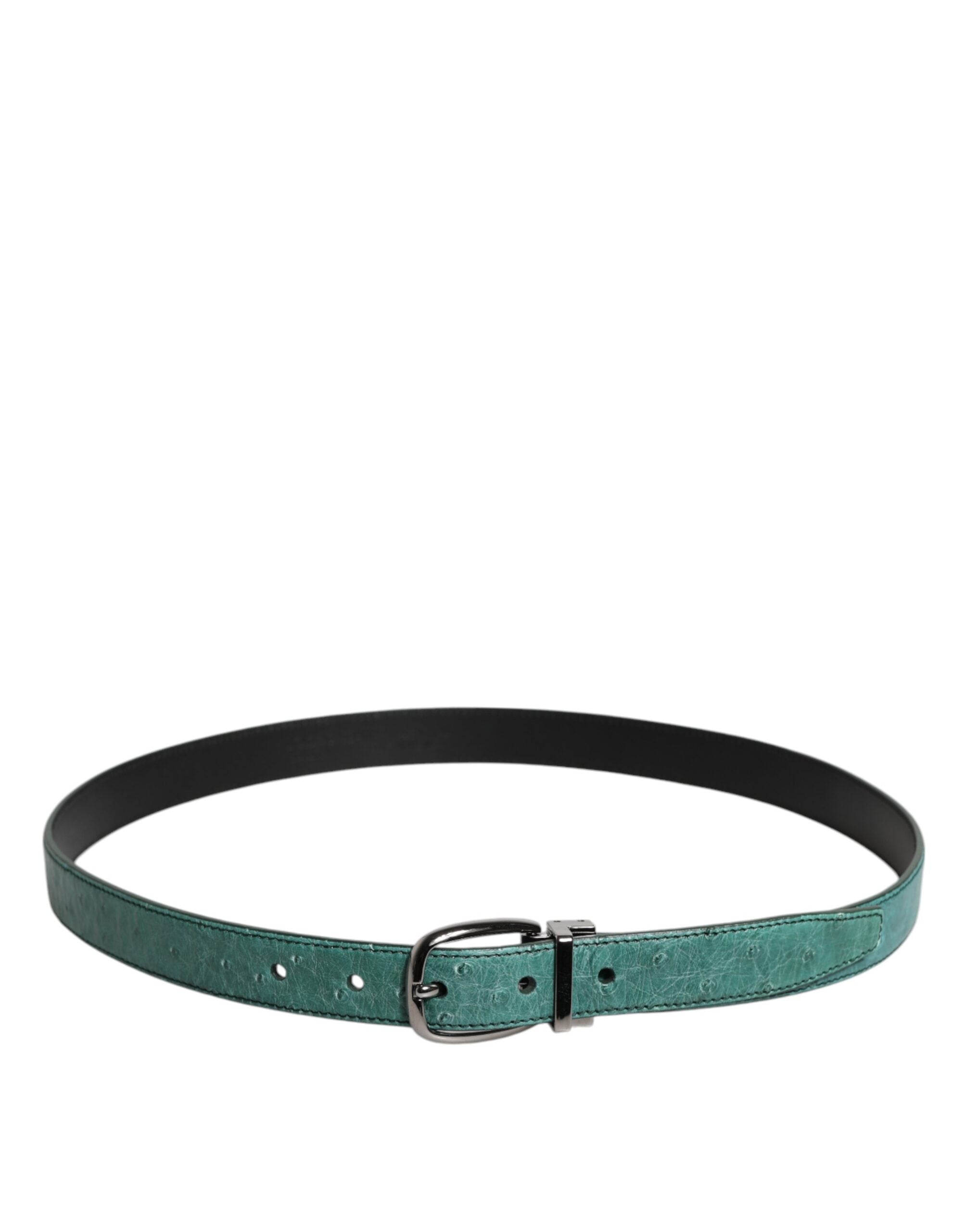 Dolce & Gabbana Grüner Straußenledergürtel mit silberner Metallschnalle-3