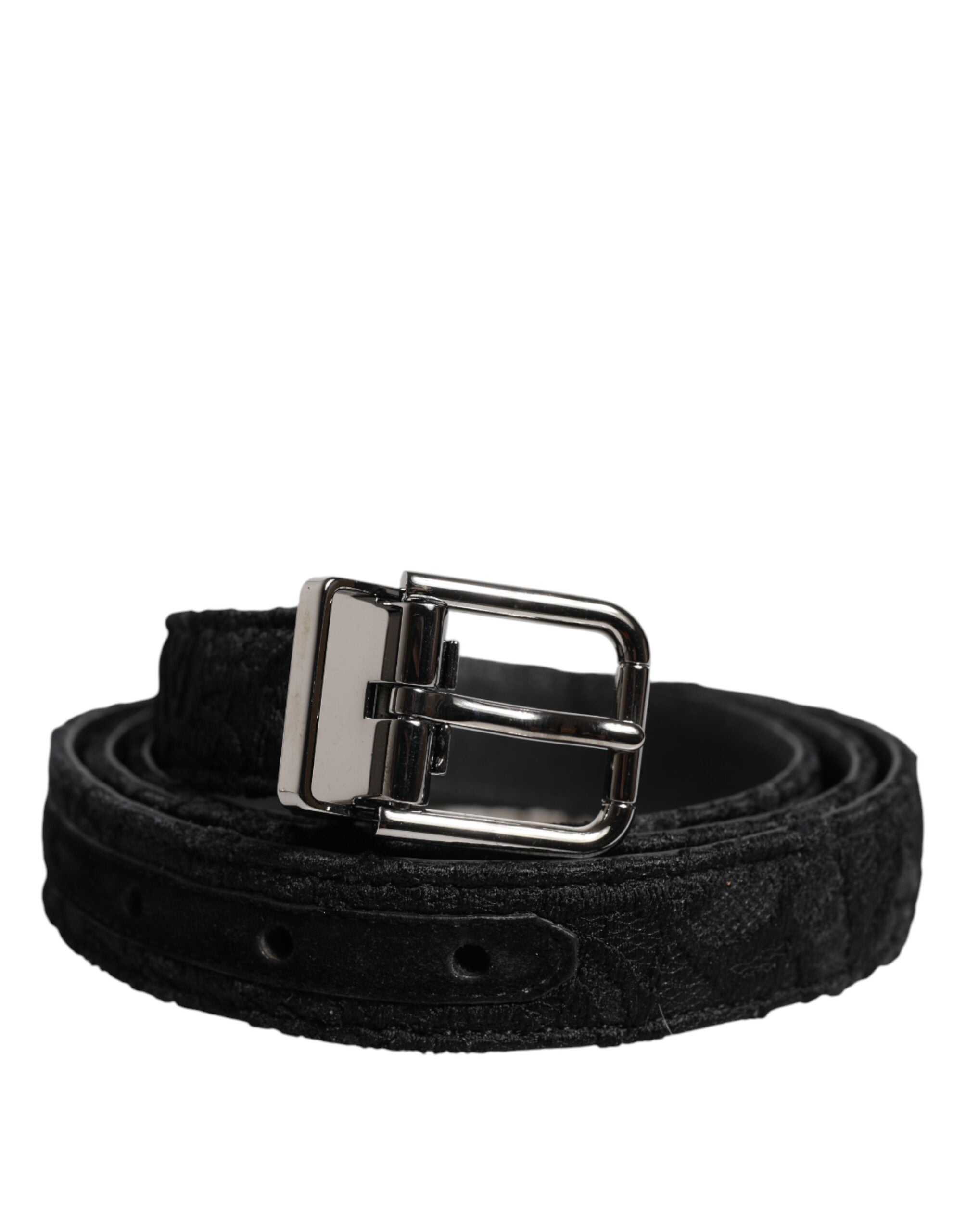 Dolce & Gabbana black cotton blend belt with silver metal buckle-1