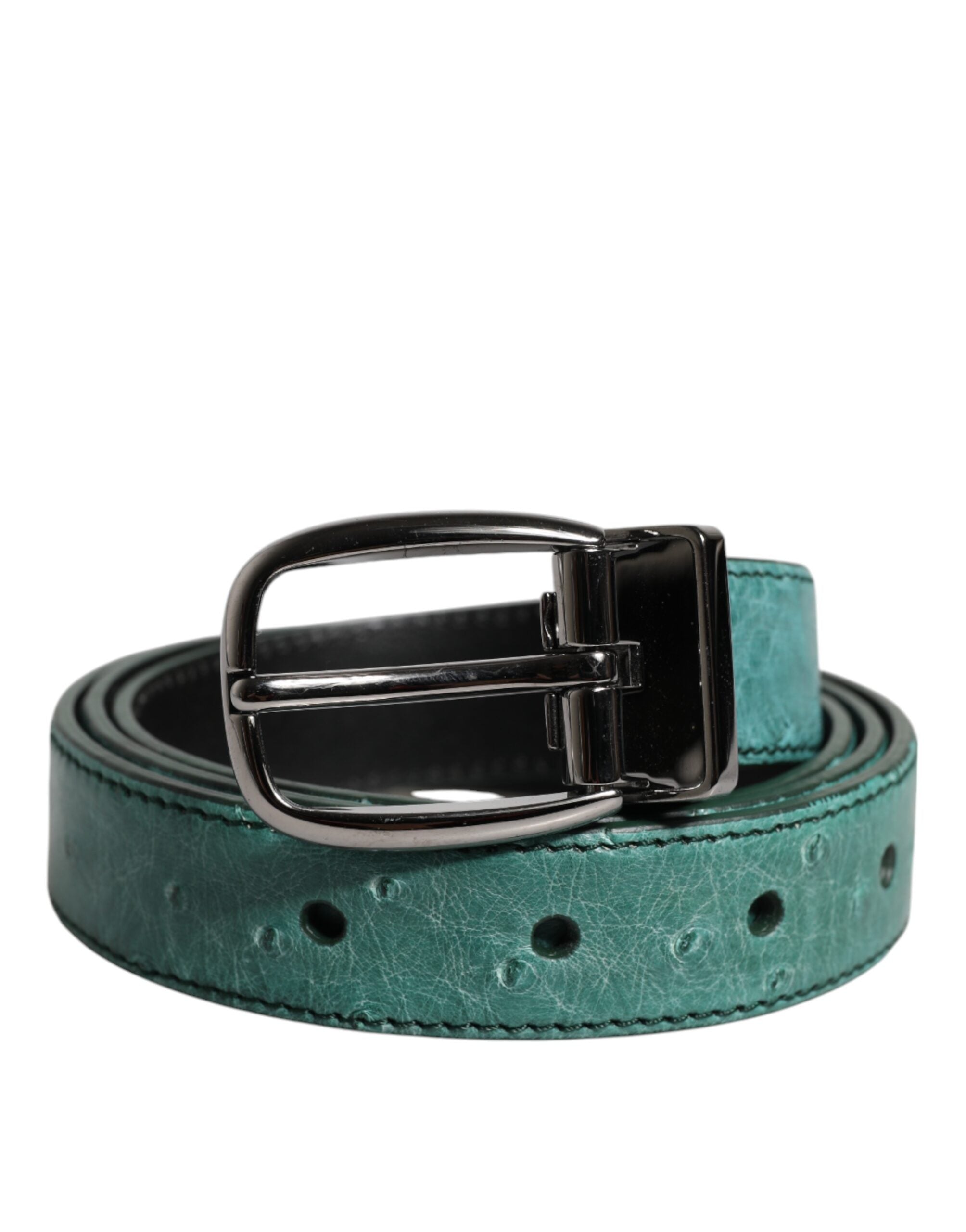 Dolce & Gabbana green leather belt with silver-tone metal buckle-1