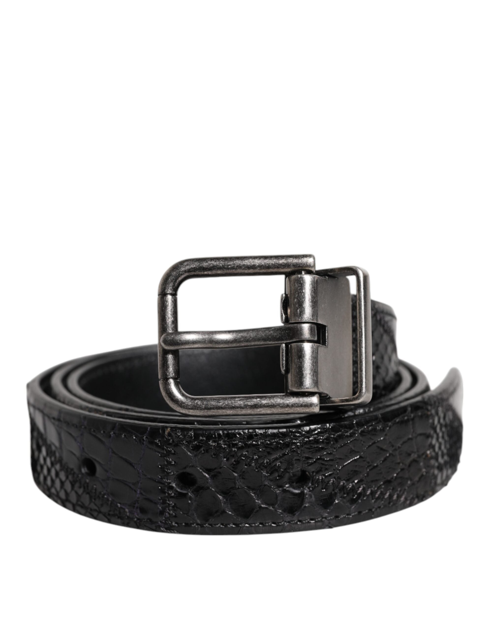 Dolce & Gabbana Black Exotic Leather Belt with Metal Logo Buckle-2