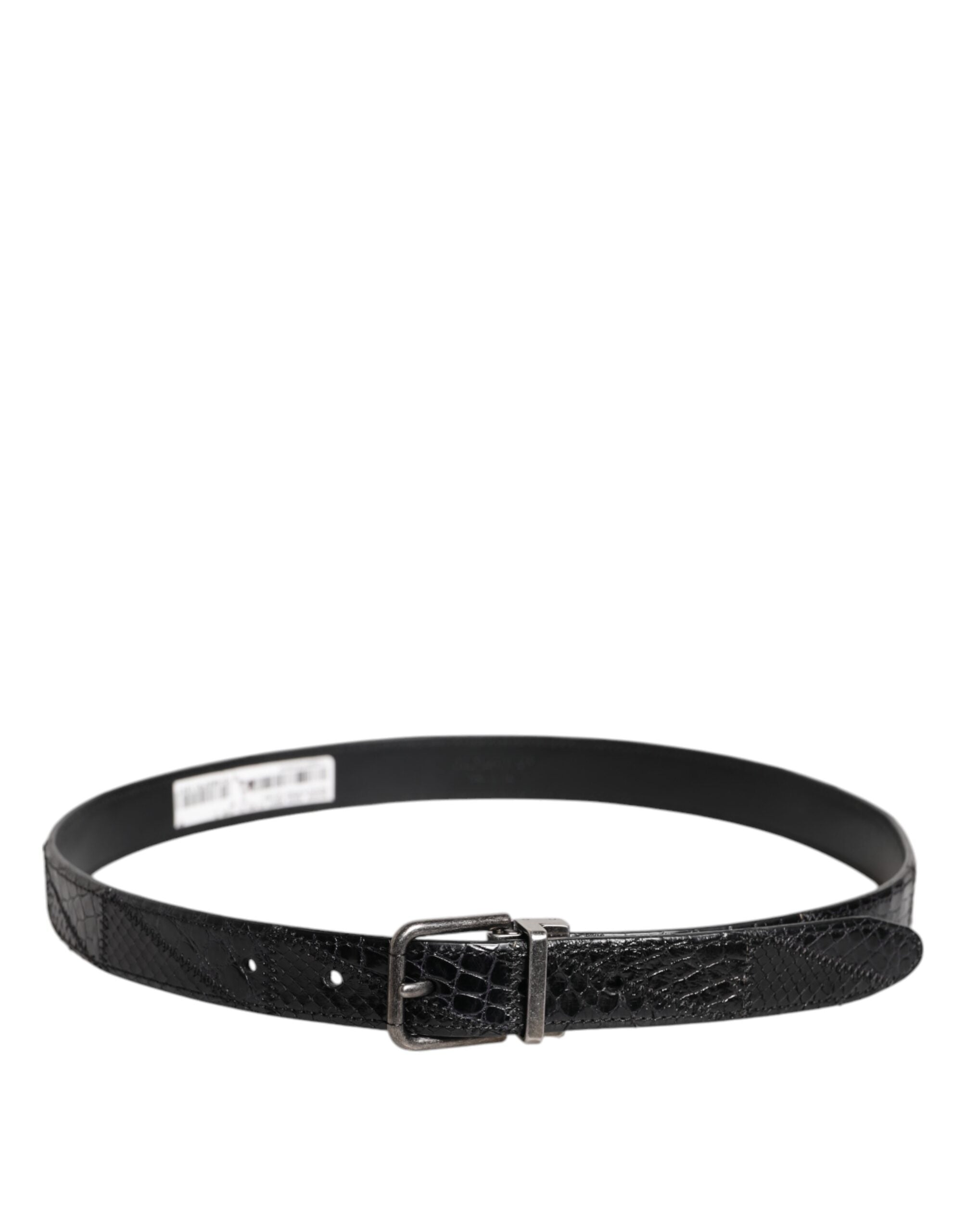 Dolce & Gabbana Black Exotic Leather Belt with Metal Logo Buckle-3