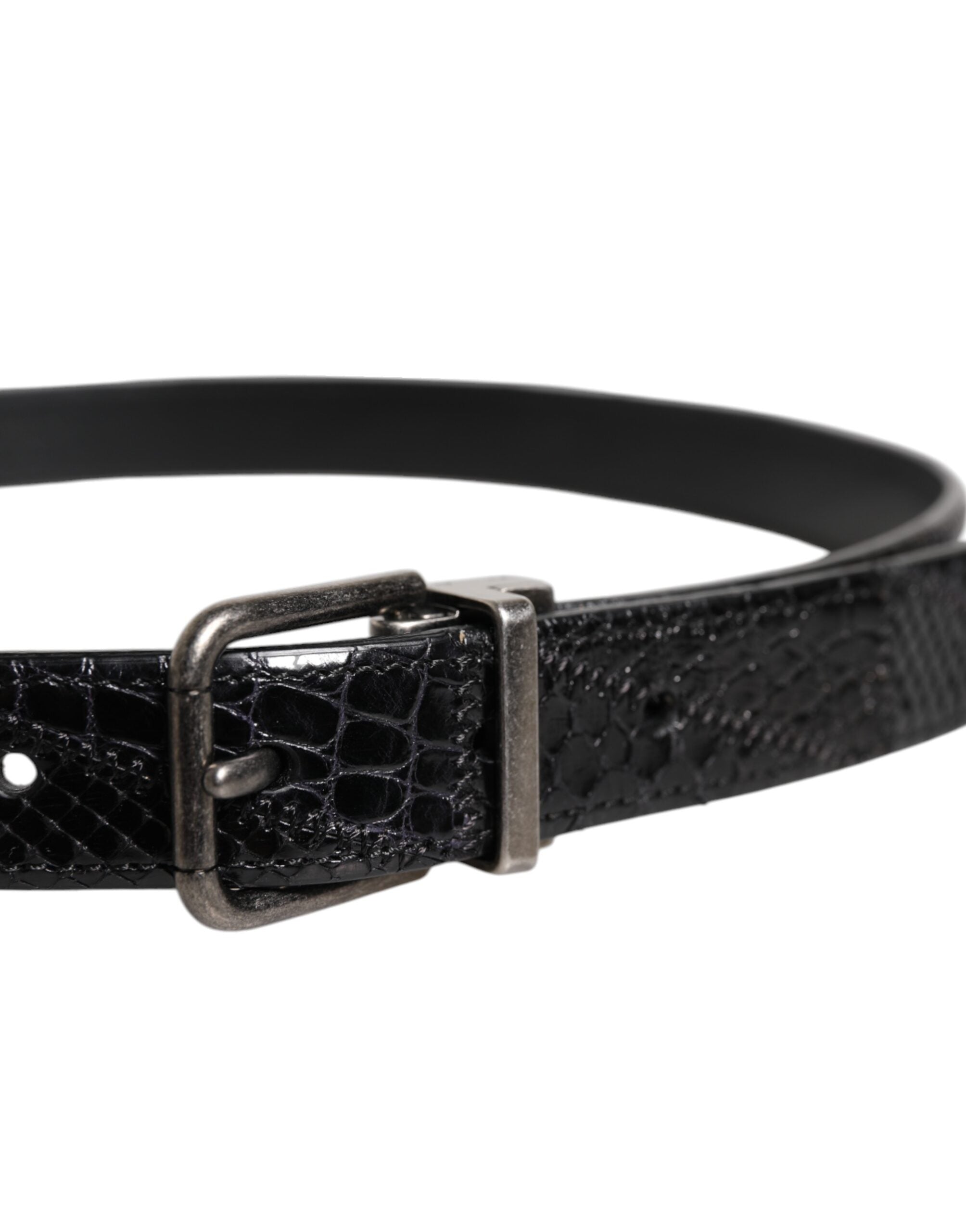 Dolce & Gabbana Black Exotic Leather Belt with Metal Logo Buckle-4