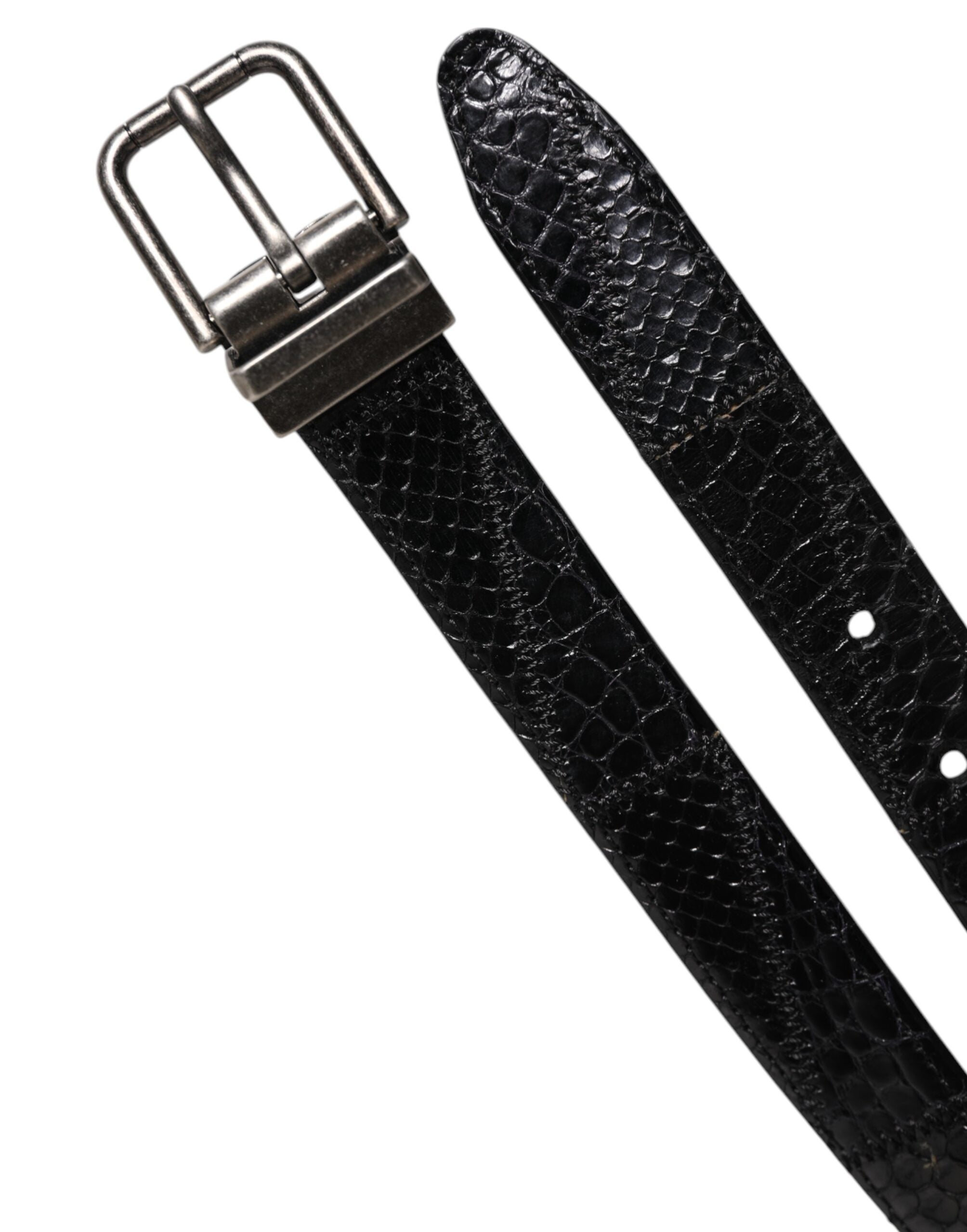 Dolce & Gabbana Black Exotic Leather Belt with Metal Logo Buckle-6