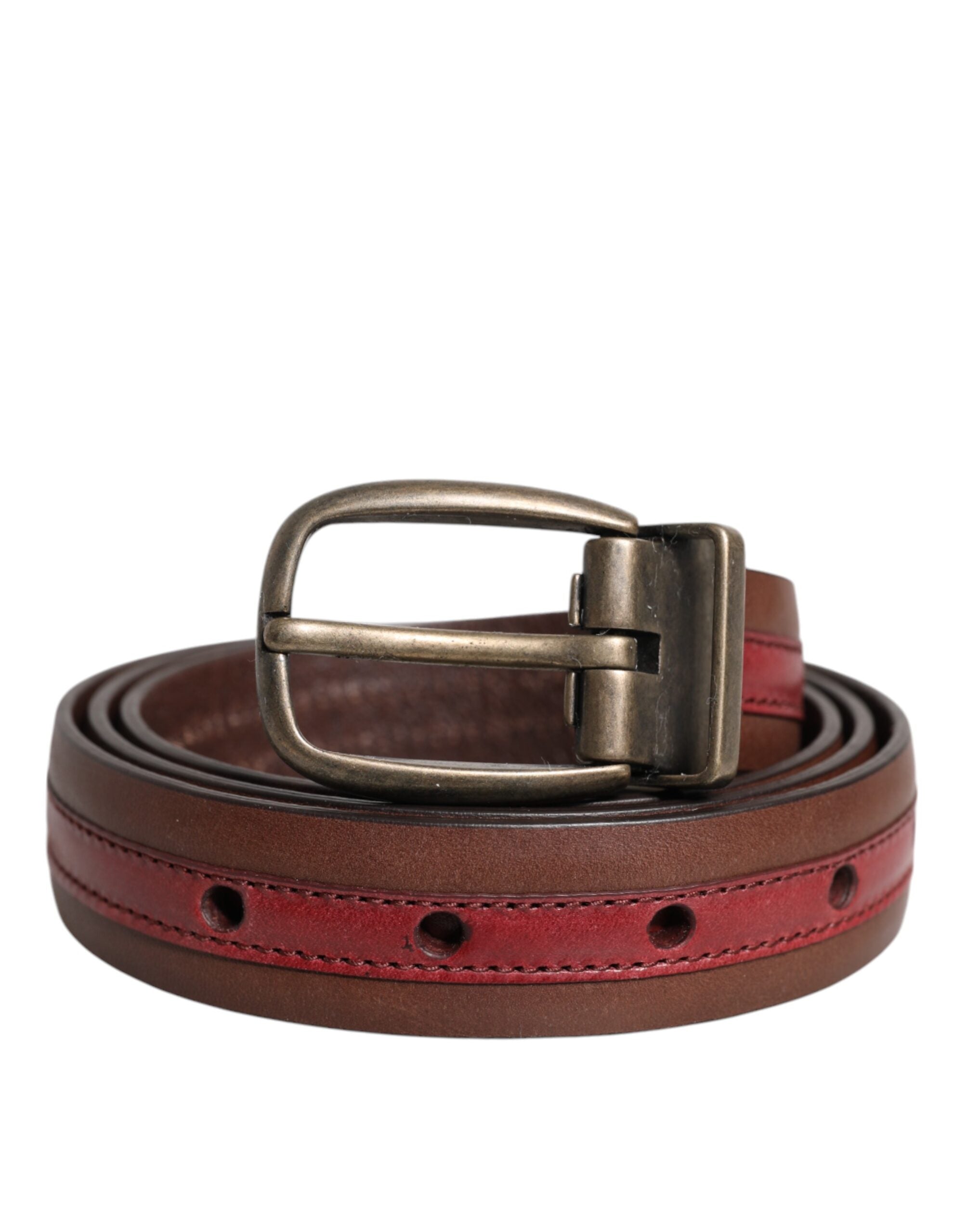 Dolce & Gabbana burgundy leather belt with metal logo buckle-2