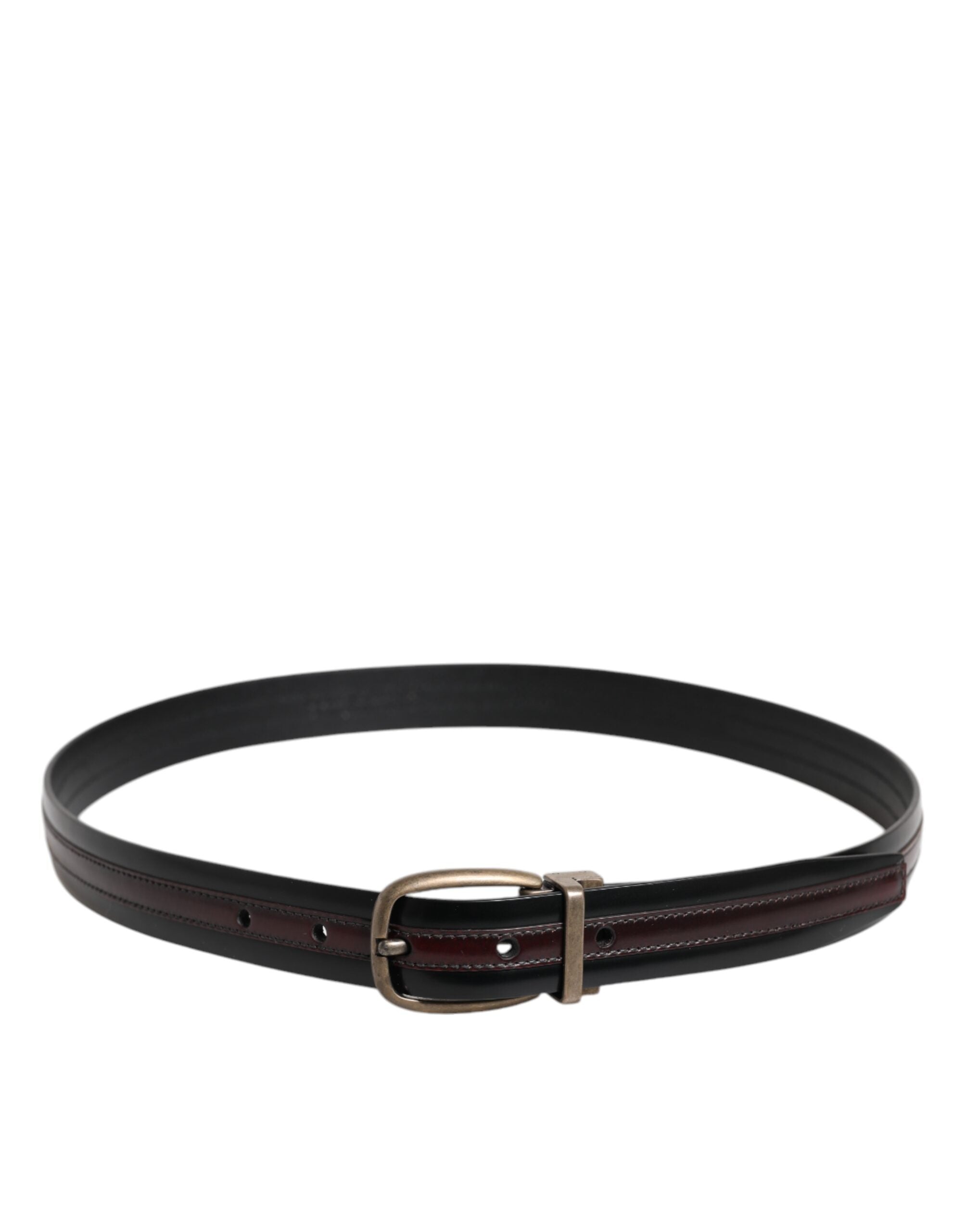 Dolce & Gabbana Black Burgundy Calfskin Leather Belt with Metal Logo Buckle-3