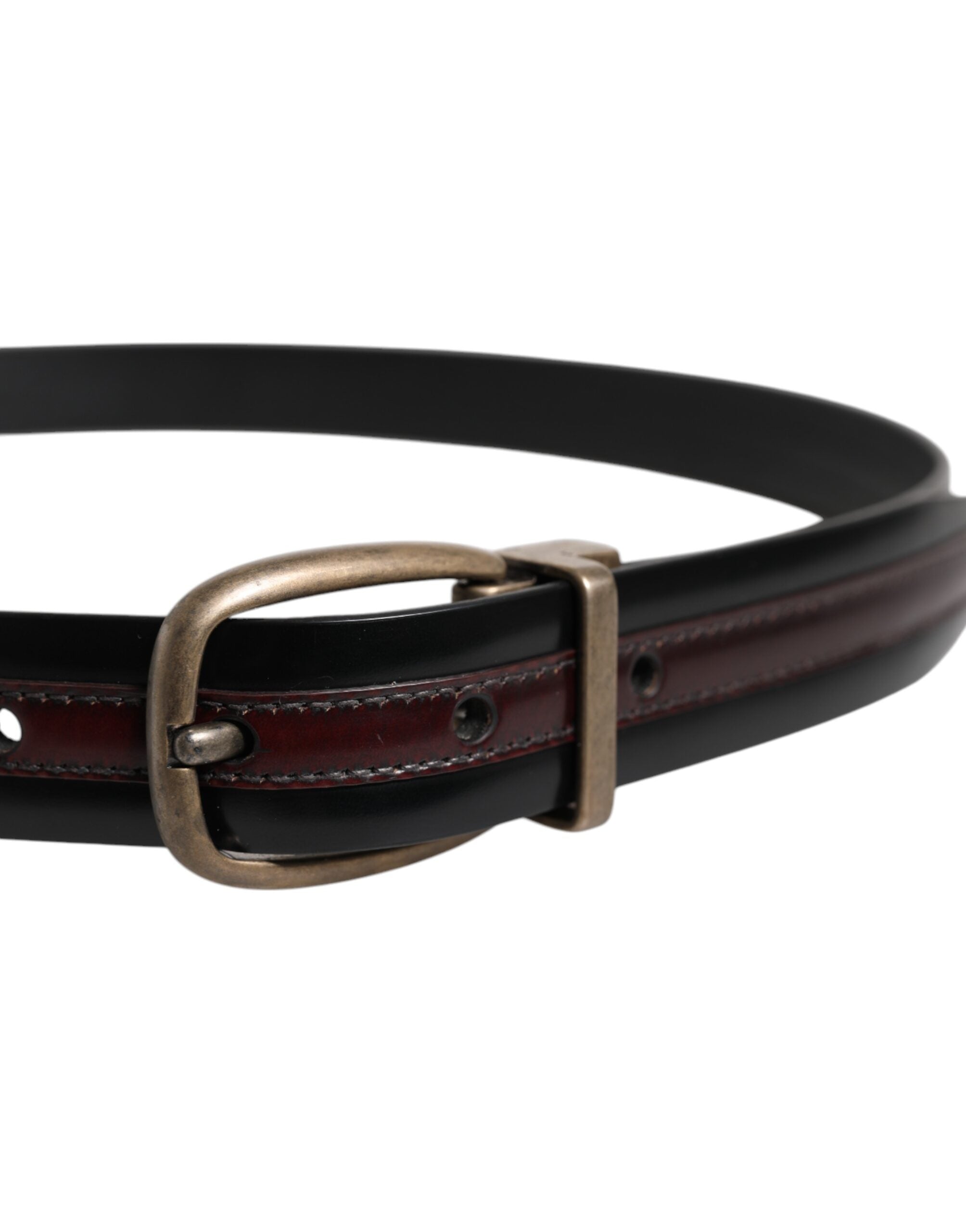 Dolce & Gabbana Black Burgundy Calfskin Leather Belt with Metal Logo Buckle-4