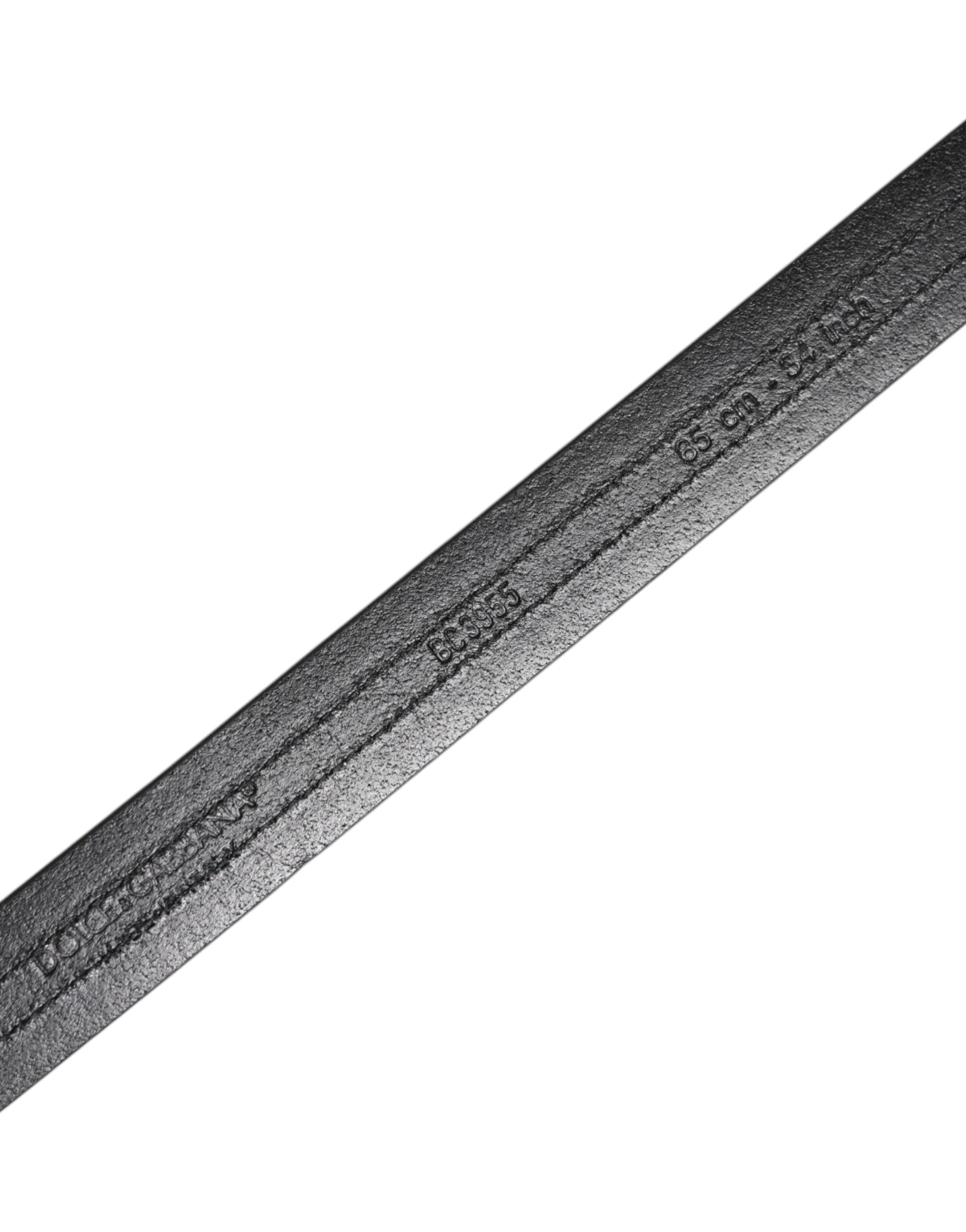 Dolce & Gabbana Black Burgundy Calfskin Leather Belt with Metal Logo Buckle-5