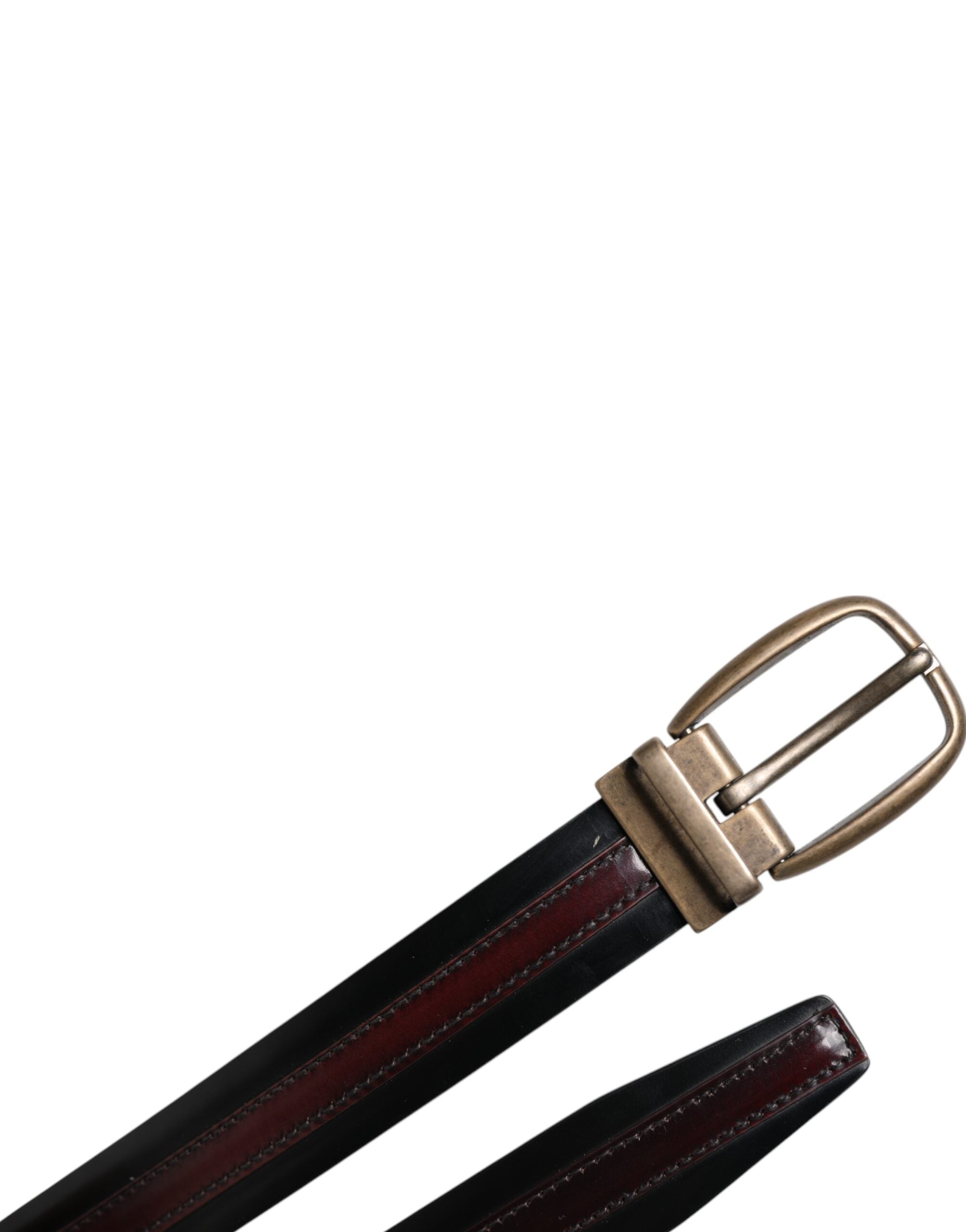 Dolce & Gabbana Black Burgundy Calfskin Leather Belt with Metal Logo Buckle-6