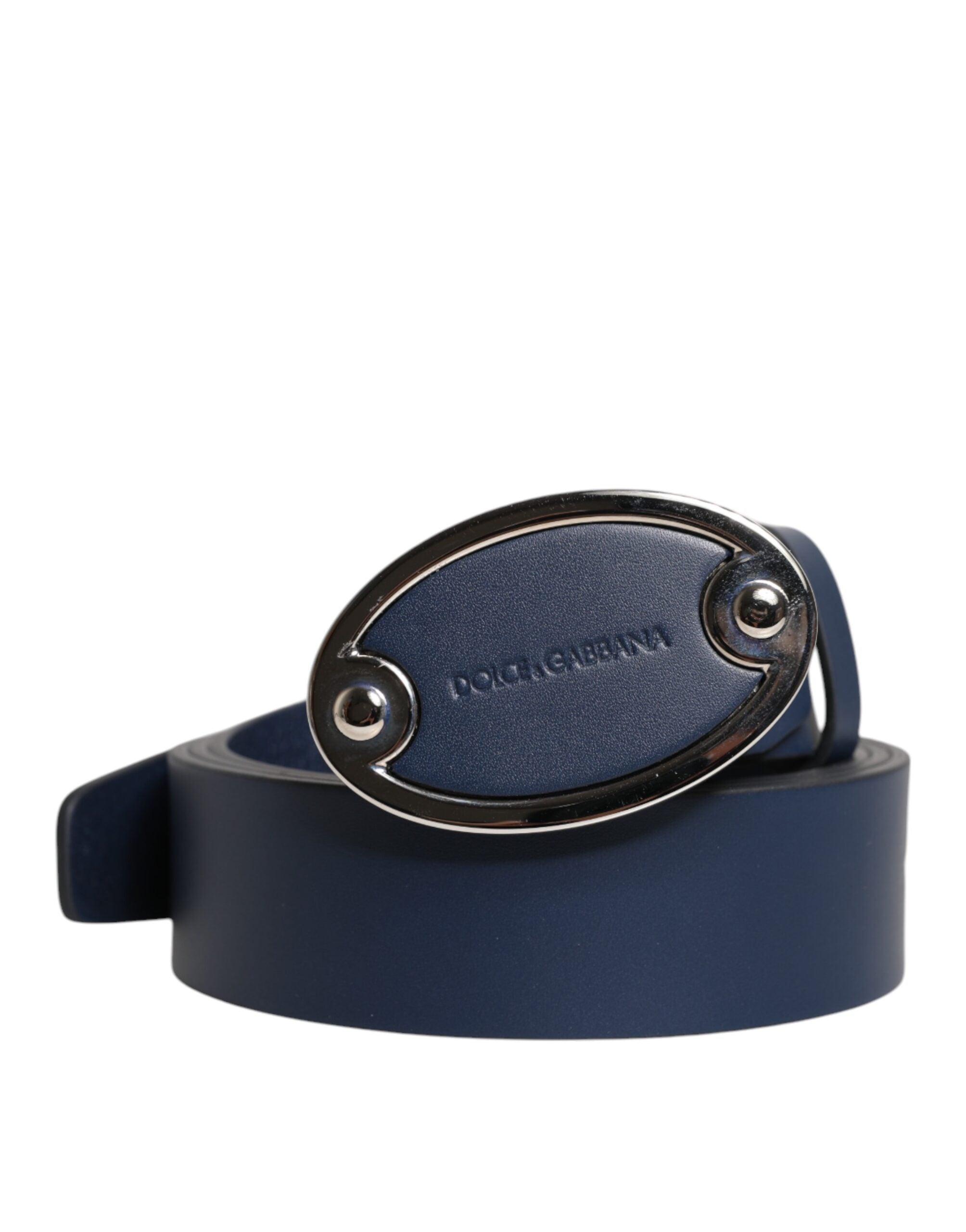 Cinturón de piel azul Dolce & Gabbana con hebilla clásica de metal con el logotipo.-2