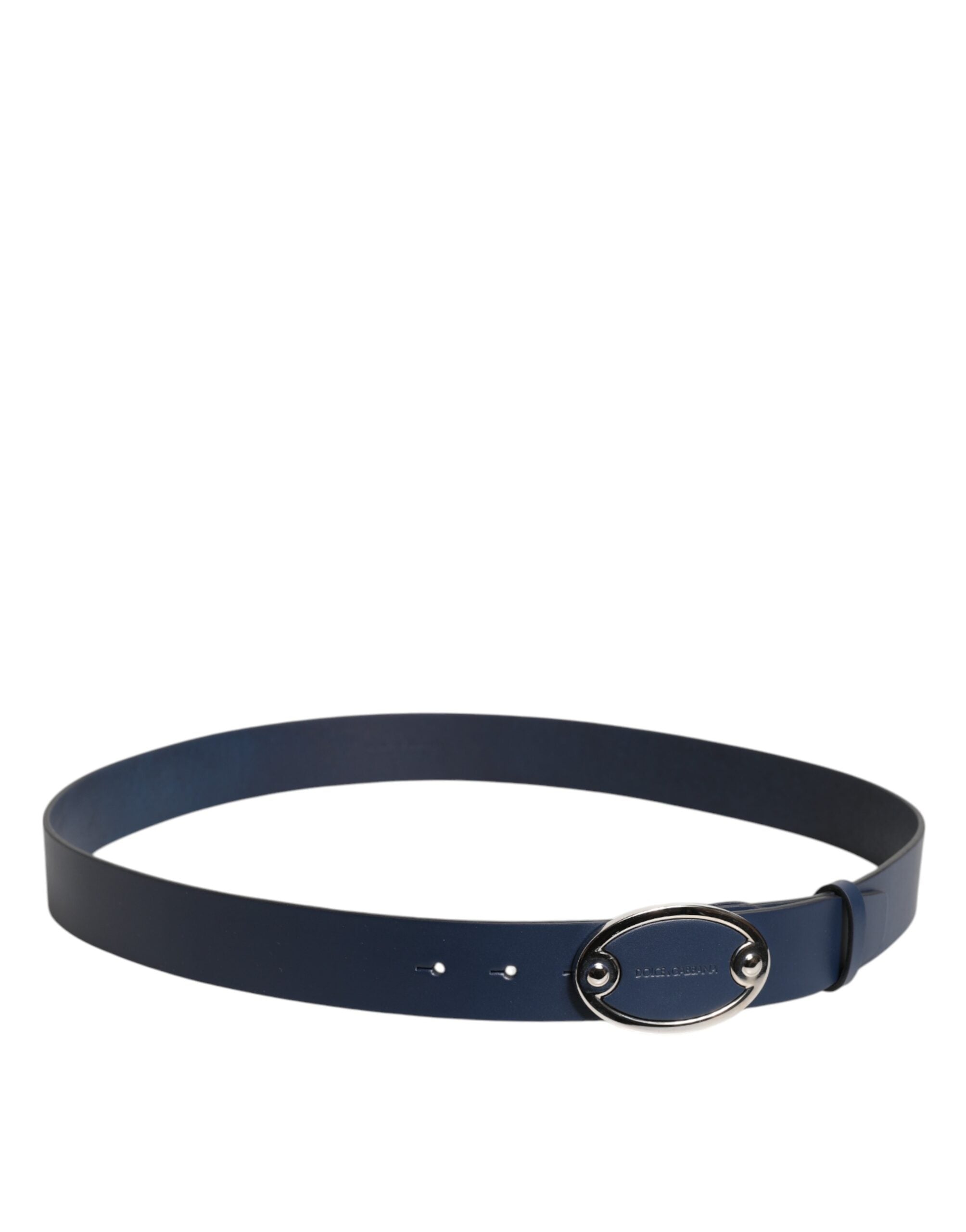 Cinturón de piel azul Dolce & Gabbana con hebilla clásica de metal con el logotipo.-3