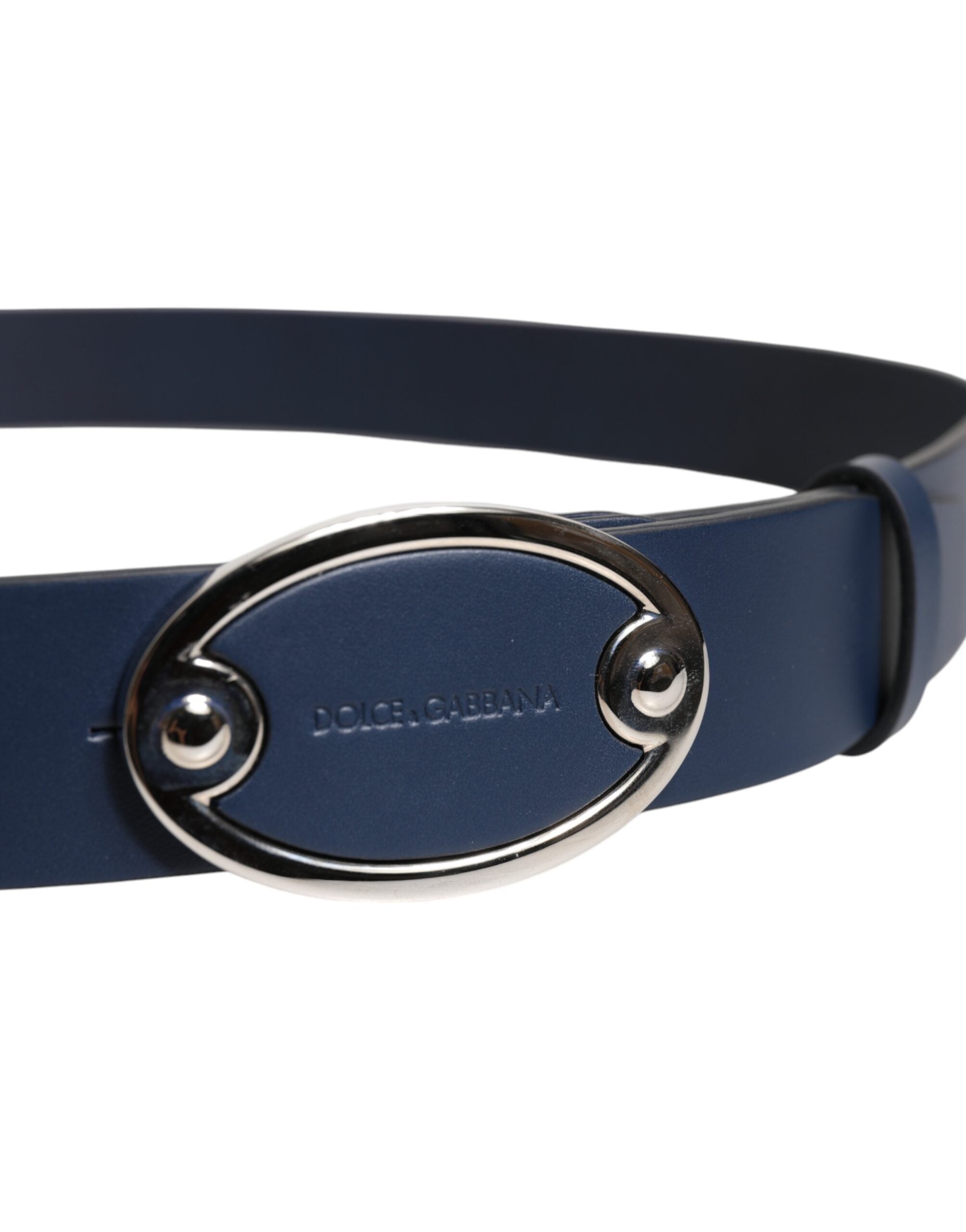 Cinturón de piel azul Dolce & Gabbana con hebilla clásica de metal con el logotipo.-4