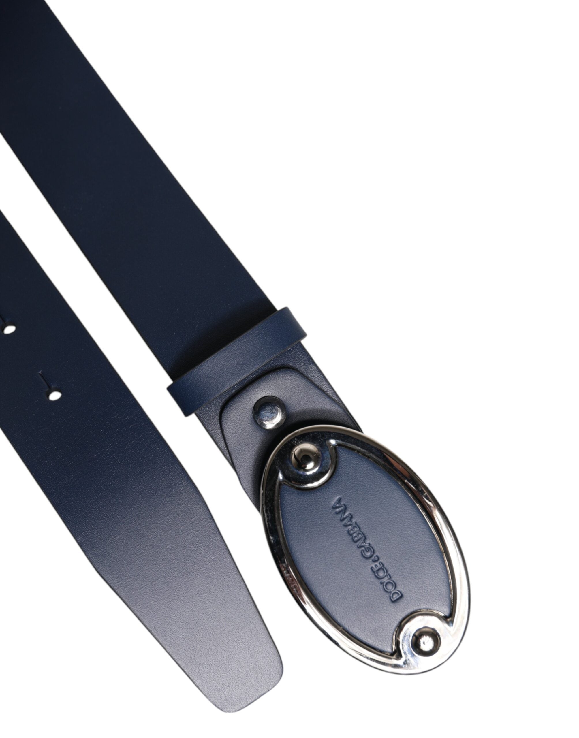 Cinturón de piel azul Dolce & Gabbana con hebilla clásica de metal con el logotipo.-6