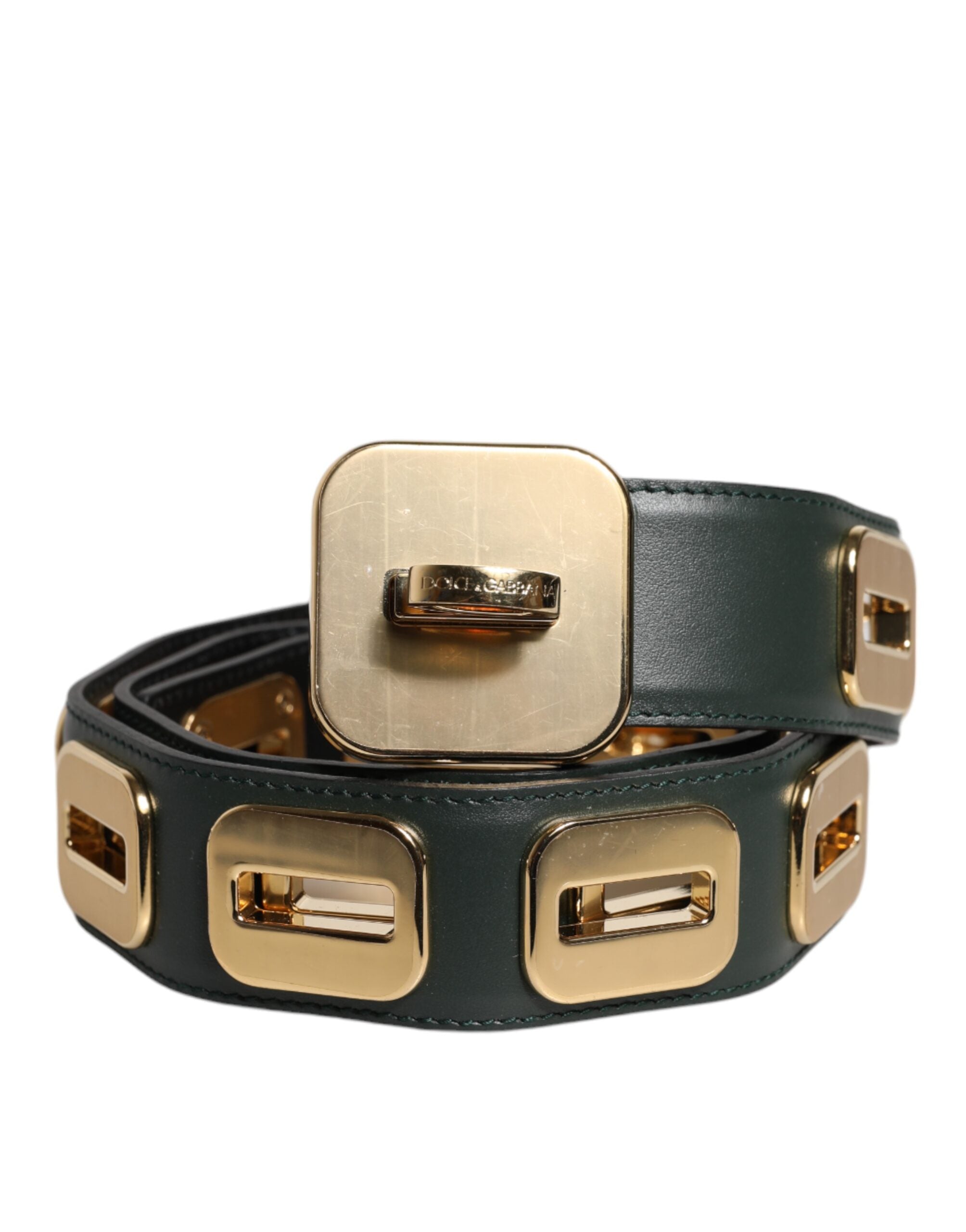 Dolce & Gabbana Green Leather Gold Tone Swivel Buckle Belt-2