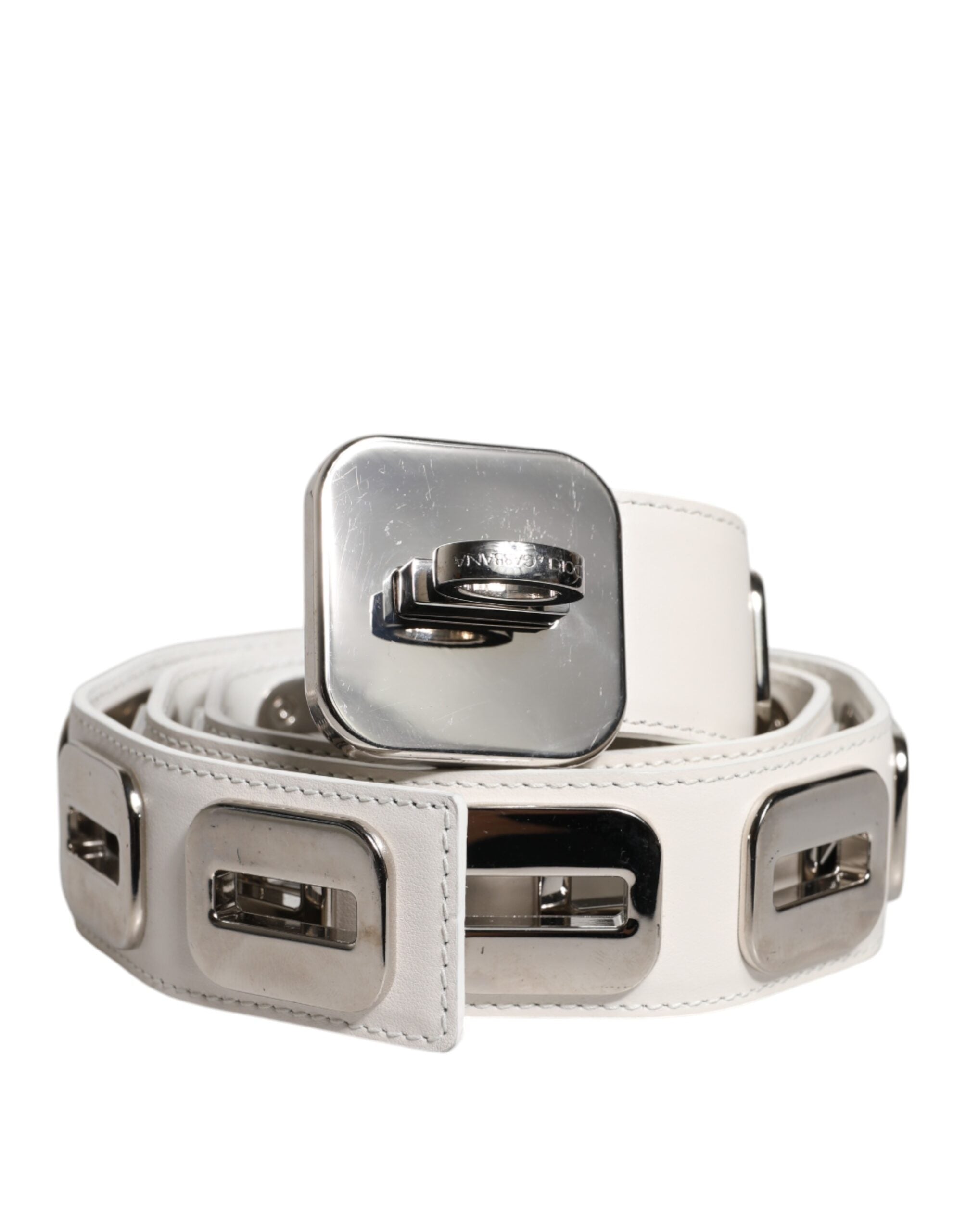Dolce & Gabbana White leather, gold tone, swivel buckle, belt-2