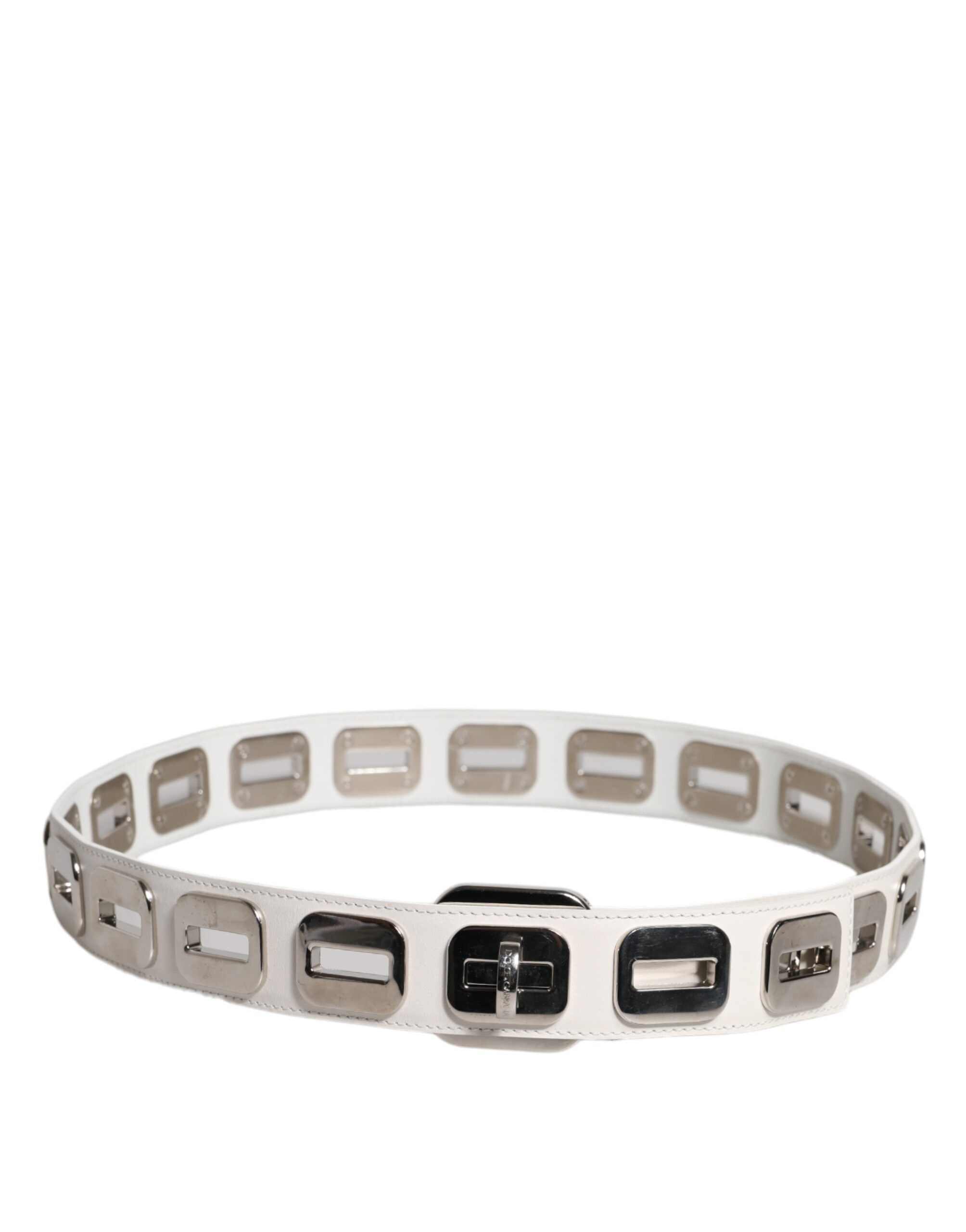 Dolce & Gabbana White leather, gold tone, swivel buckle, belt-3