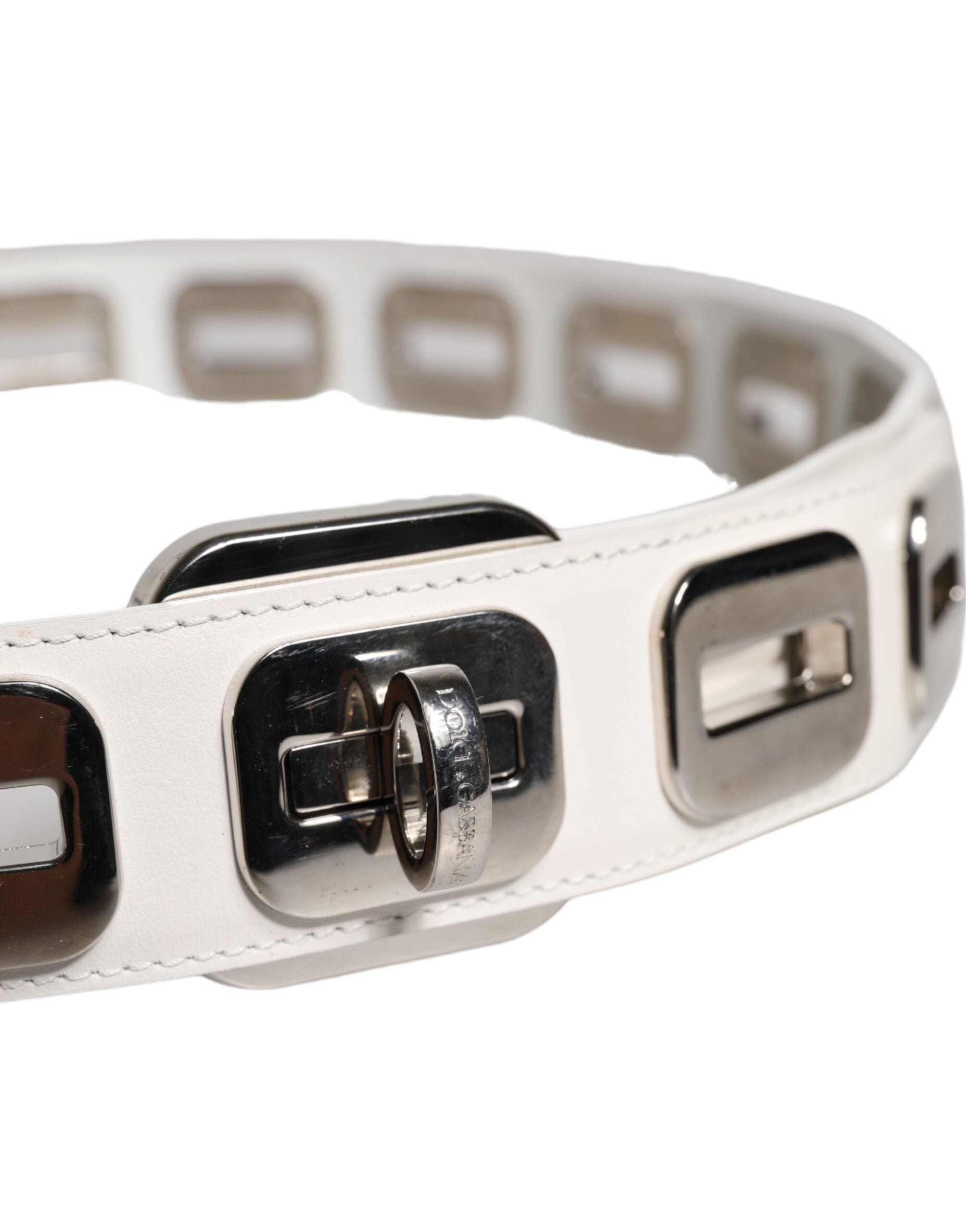 Dolce & Gabbana White leather, gold tone, swivel buckle, belt-4