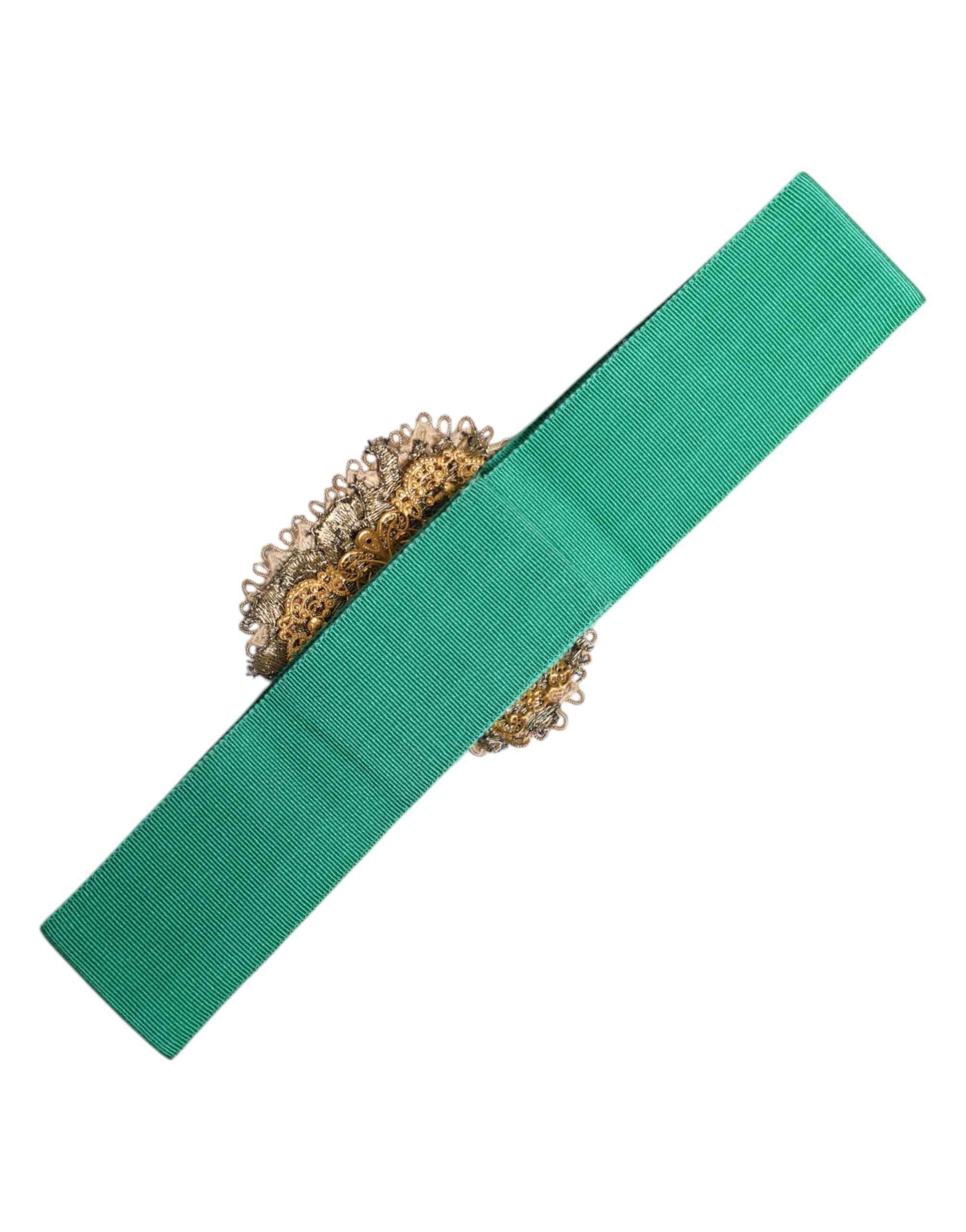 Dolce & Gabbana Green Stretch Belt with Heart Embellishment and Wide Waist-3