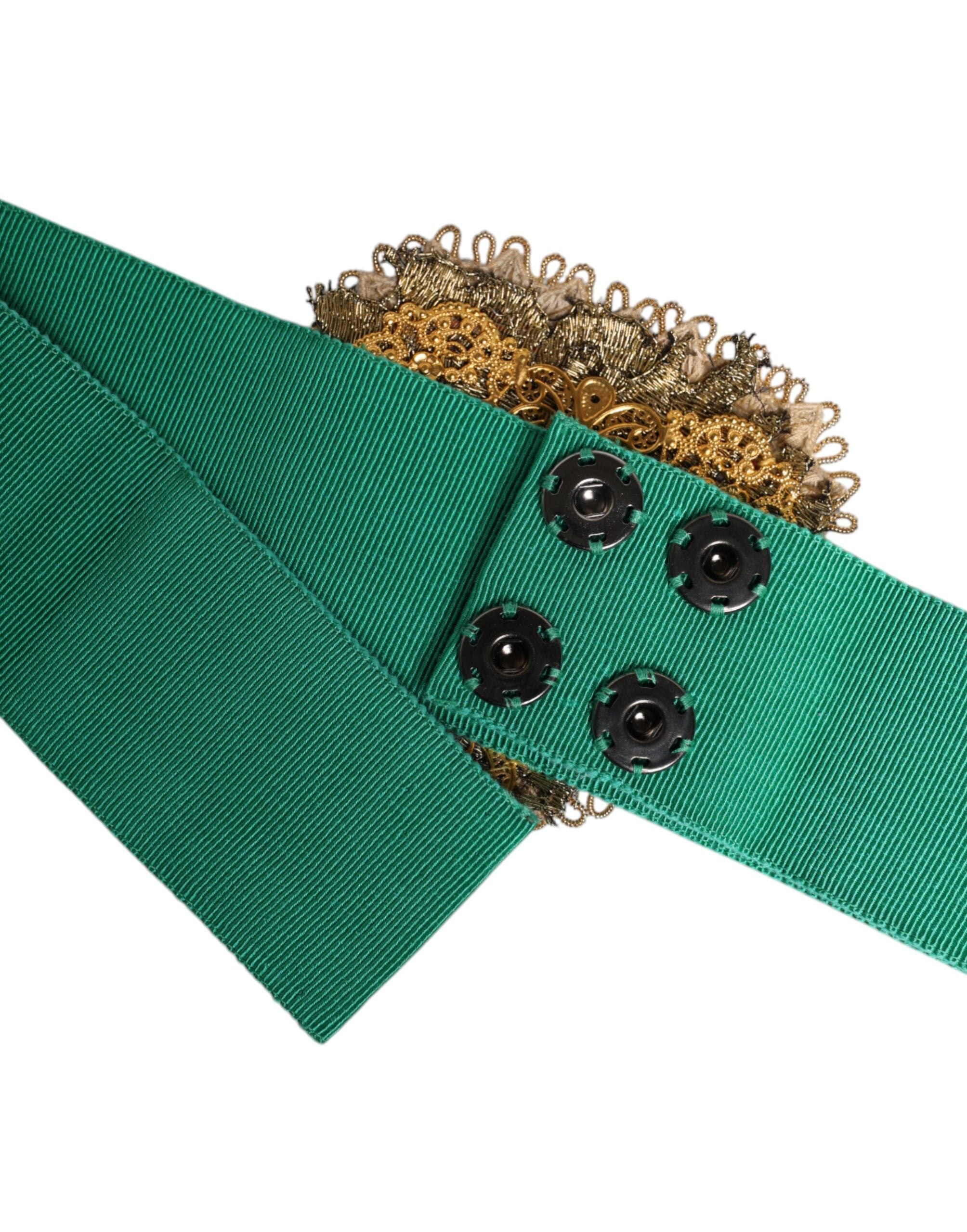 Dolce & Gabbana Green Stretch Belt with Heart Embellishment and Wide Waist-4