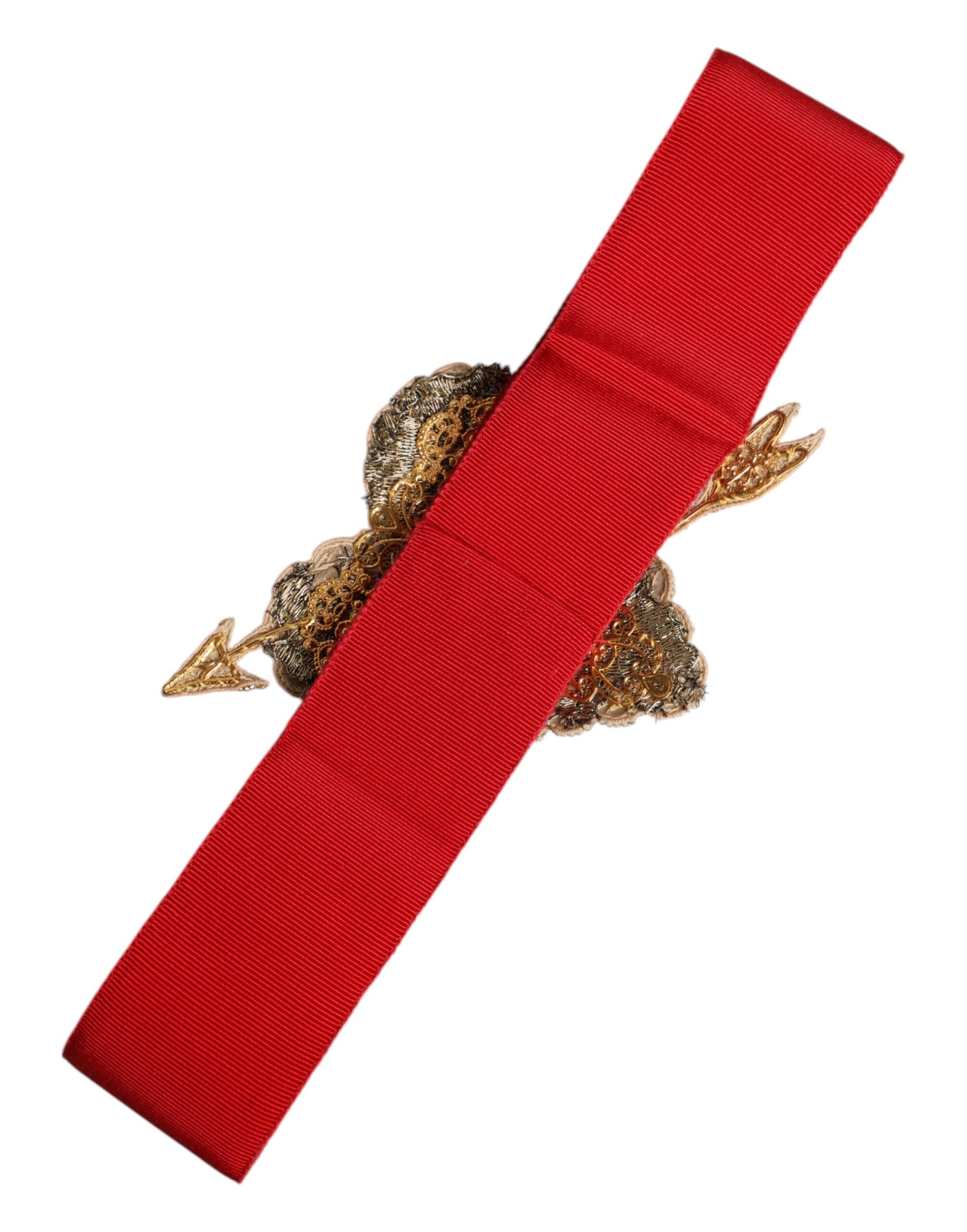 Dolce & Gabbana red stretch belt with heart embellishment and wide waist-3