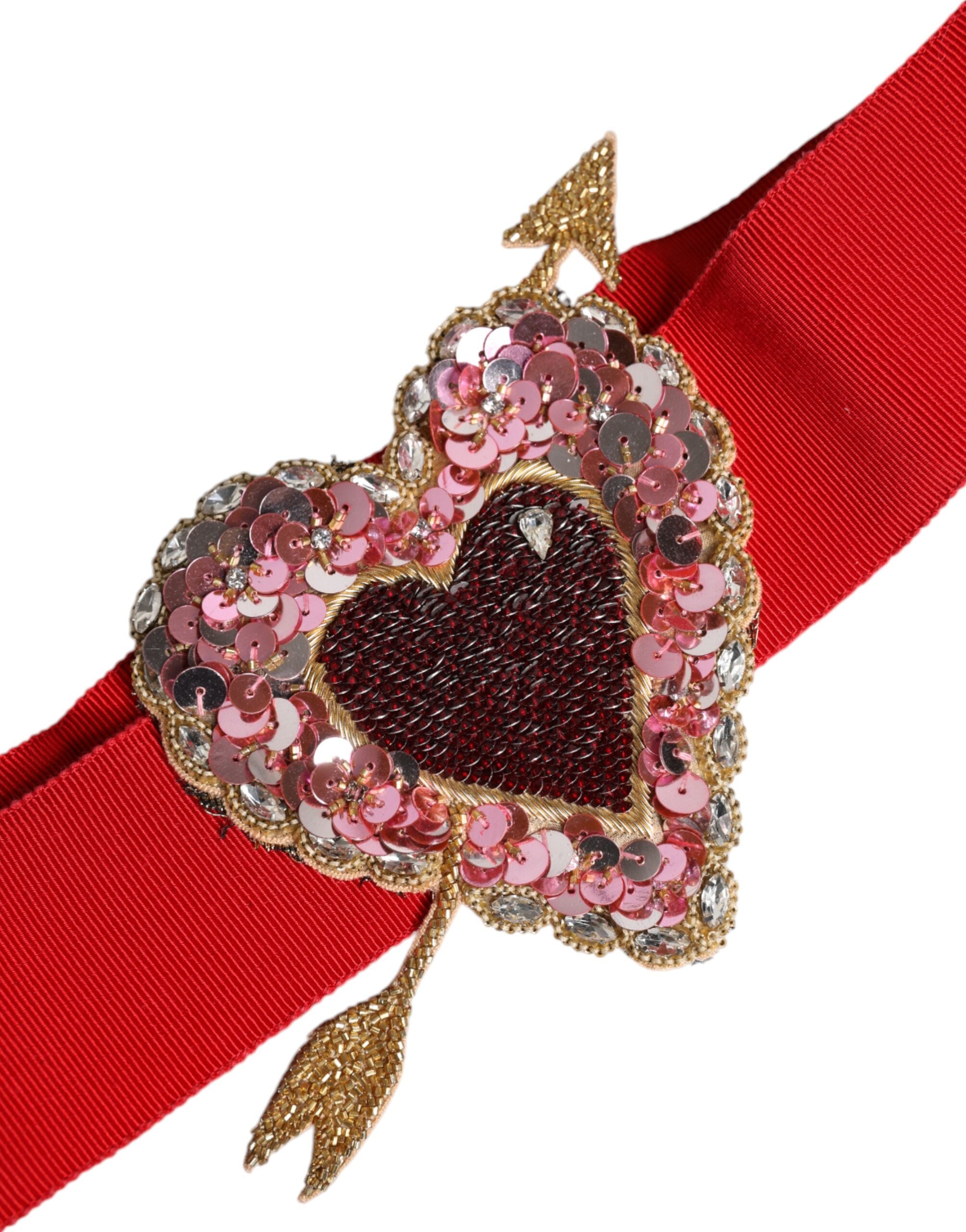Dolce & Gabbana red stretch belt with heart embellishment and wide waist-5