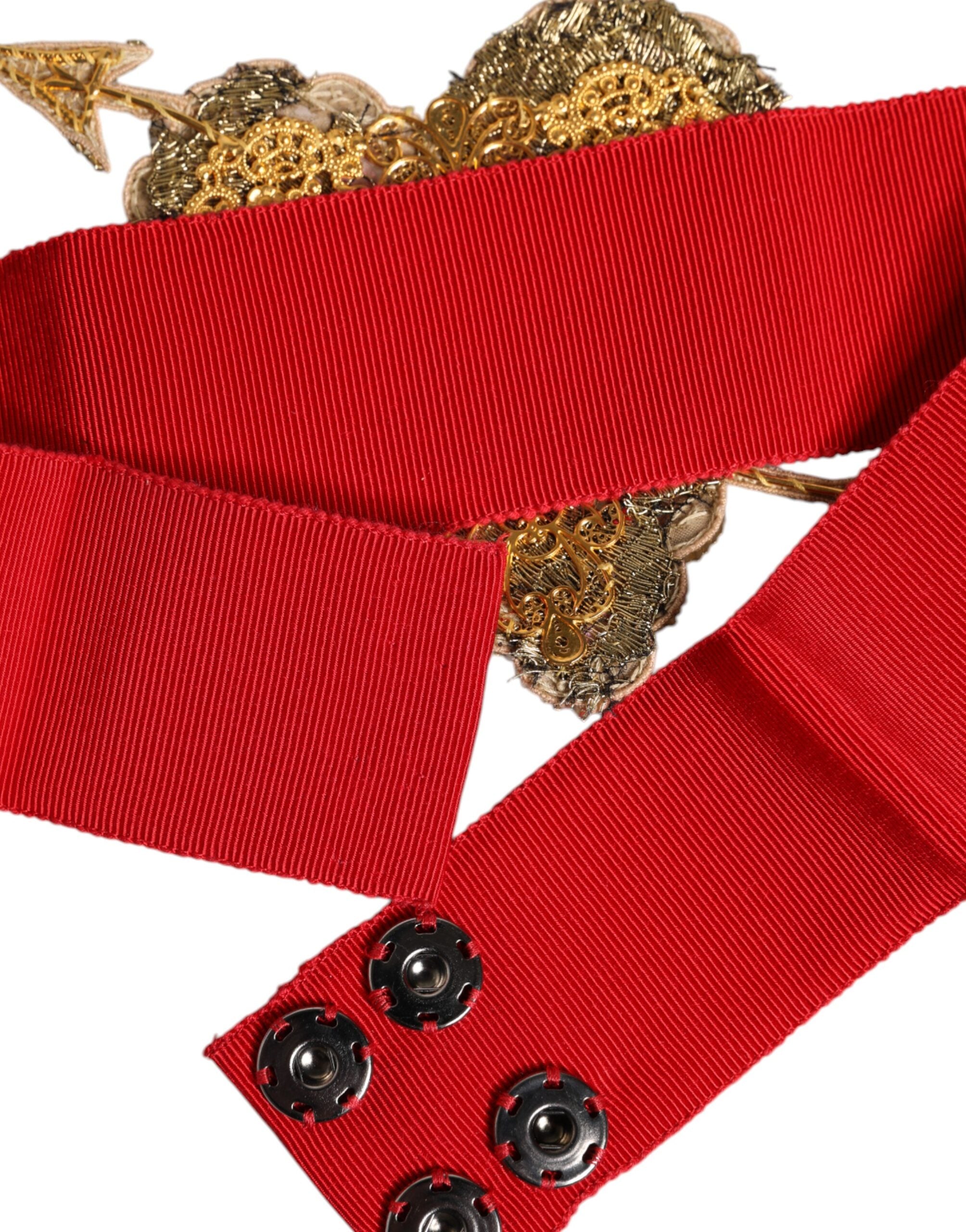 Dolce & Gabbana red stretch belt with heart embellishment and wide waist-6