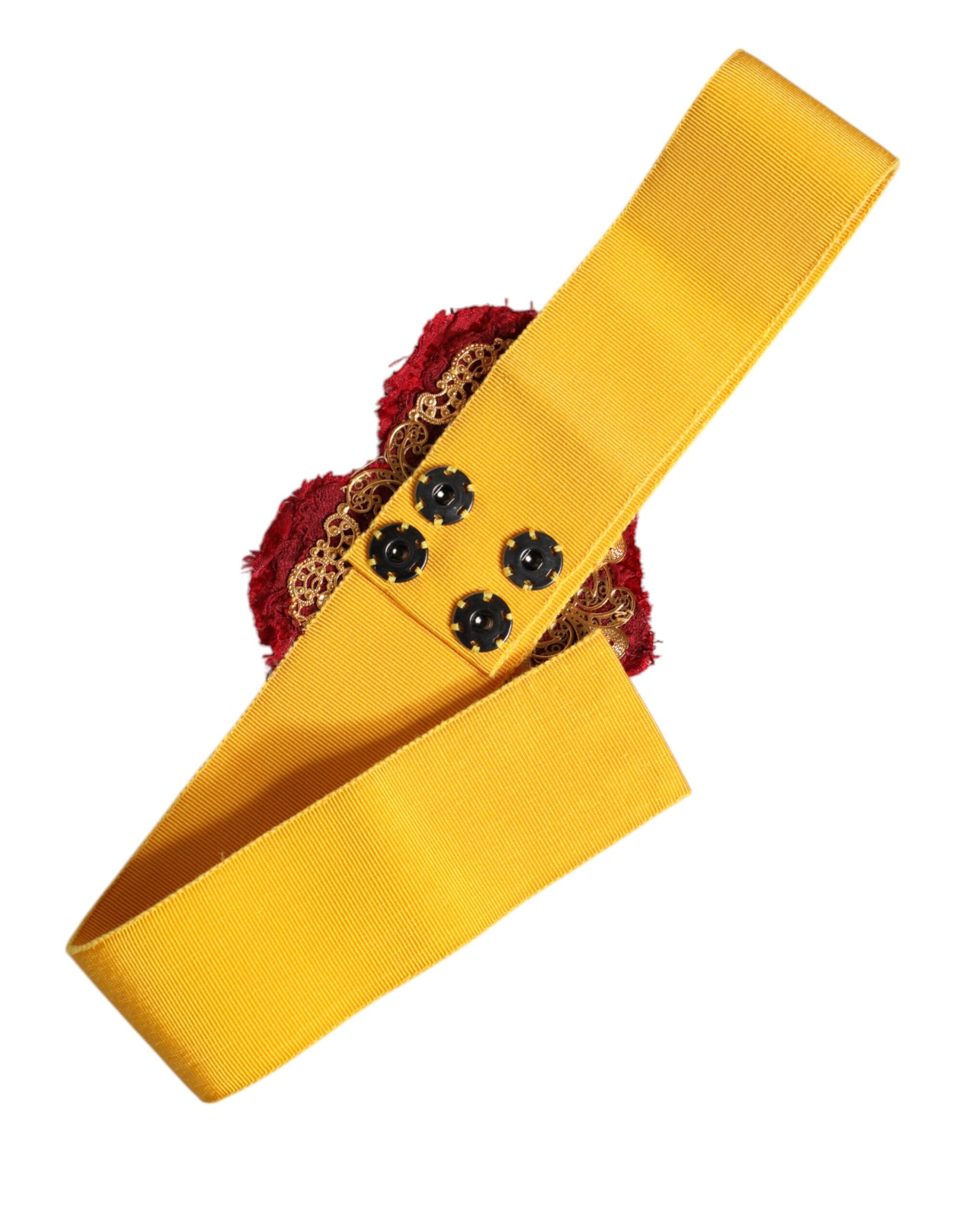 Dolce & Gabbana yellow stretch belt with wide waist and heart embellishment-3