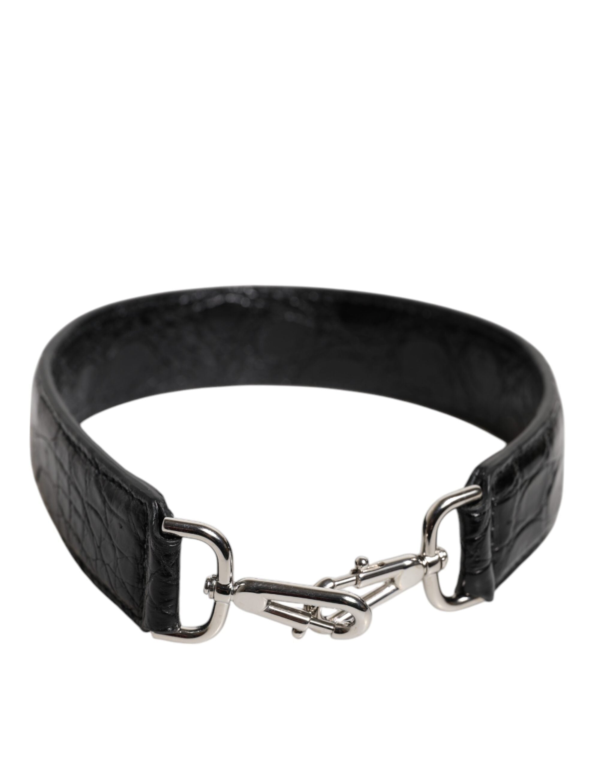 Bolso Dolce & Gabbana de piel de aligátor negra con correa para el hombro-1
