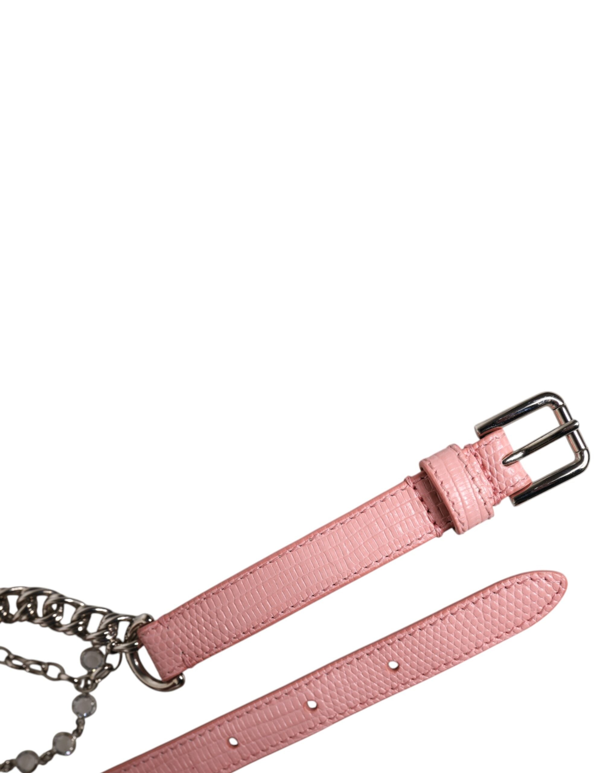 Dolce & Gabbana Pink Decorated Rose Textured Leather Belt-5
