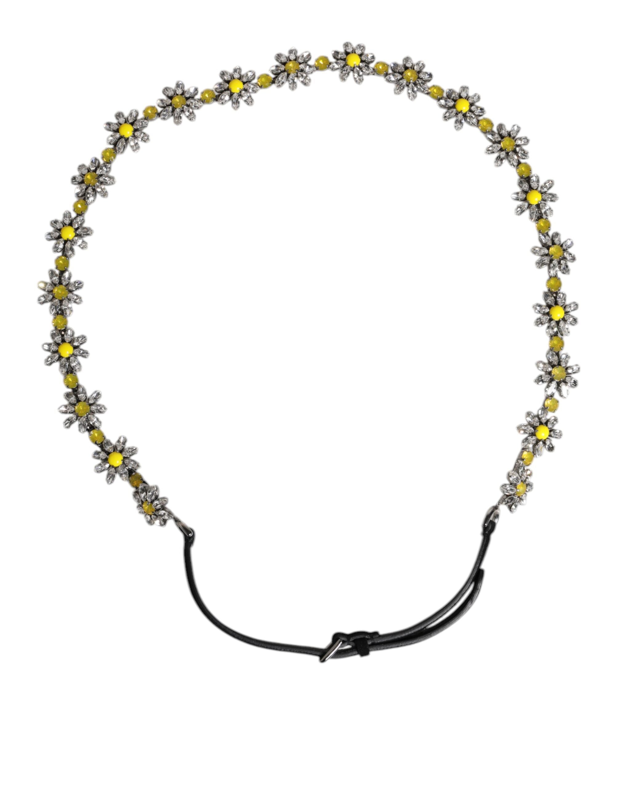 Dolce & Gabbana Schwarzer Leder Gänseblümchen Kristall verschönern Gürtel-4