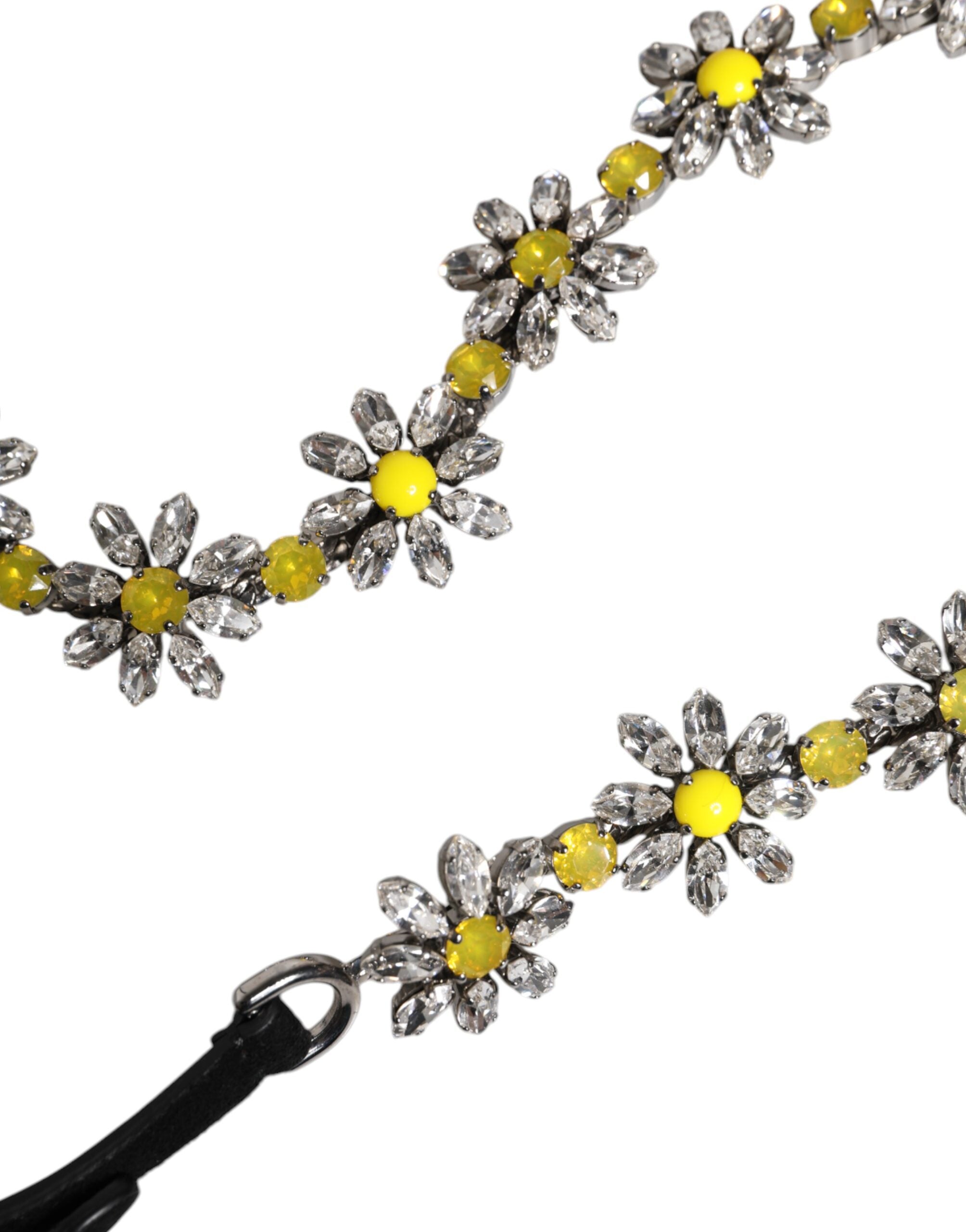 Dolce & Gabbana Schwarzer Leder Gänseblümchen Kristall verschönern Gürtel-5