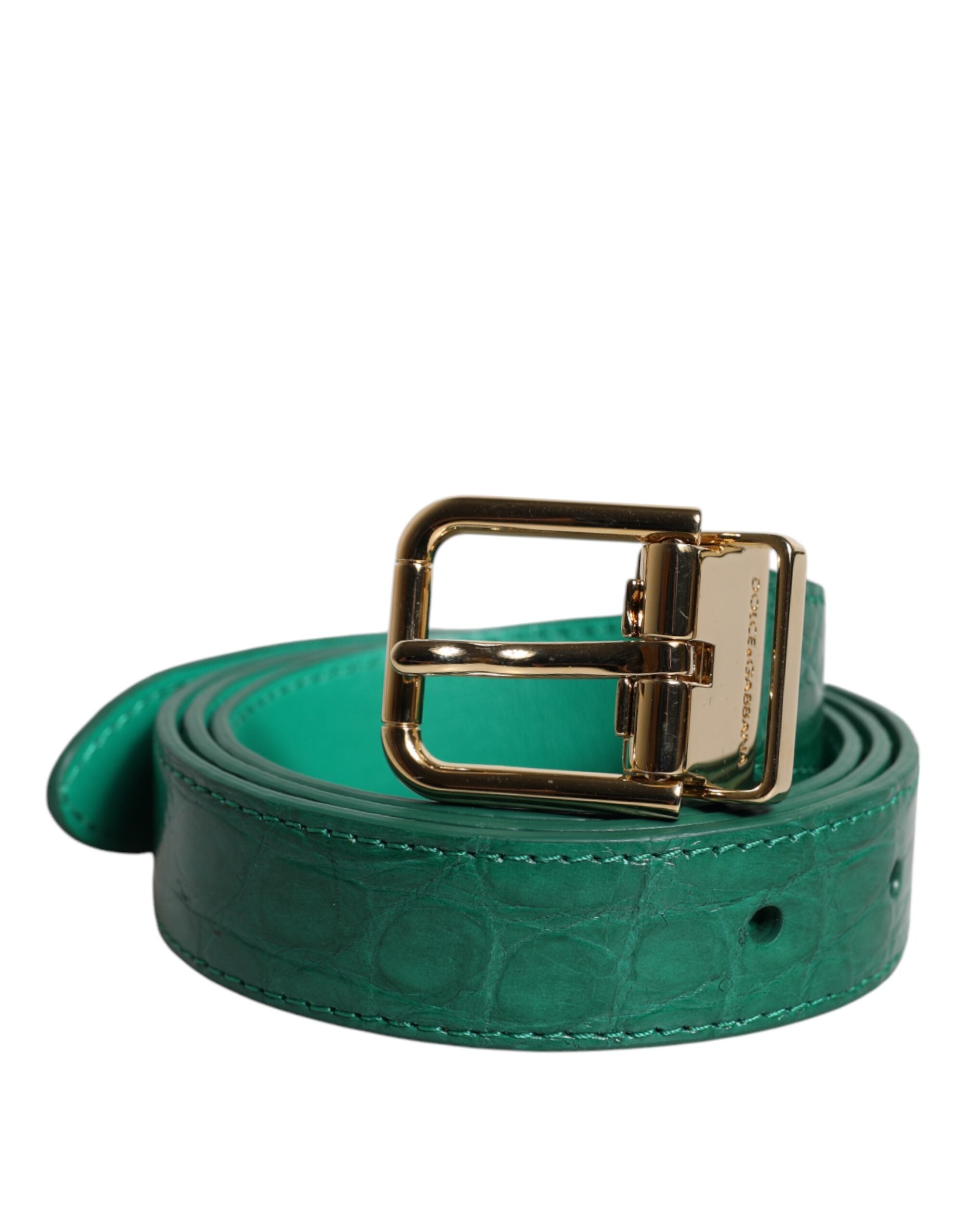 Dolce & Gabbana Grüner Leder Logo Metall Taille Schnalle Gürtel-1