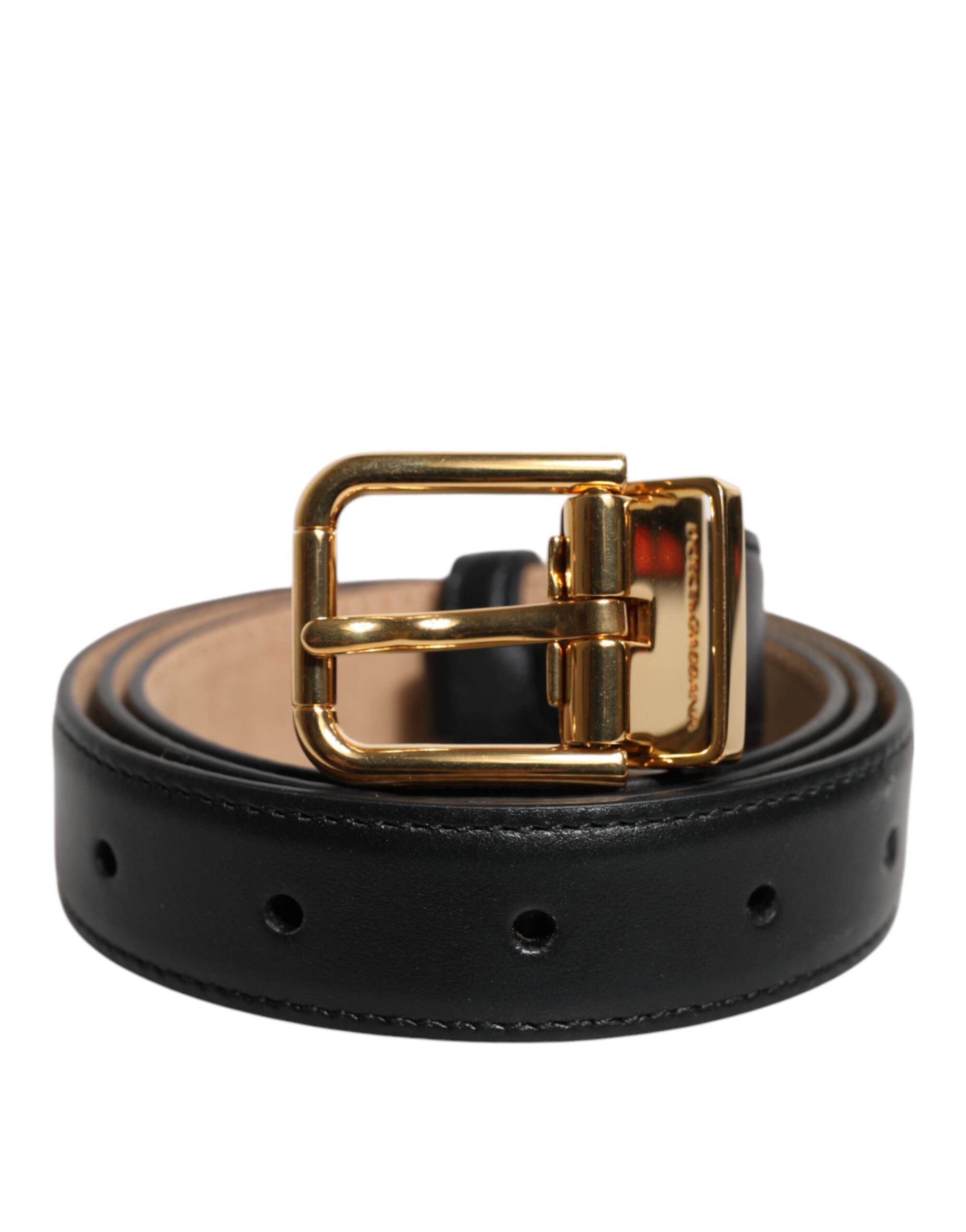 Cinturón de cuero negro con logotipo metálico y hebilla de Dolce & Gabbana-1