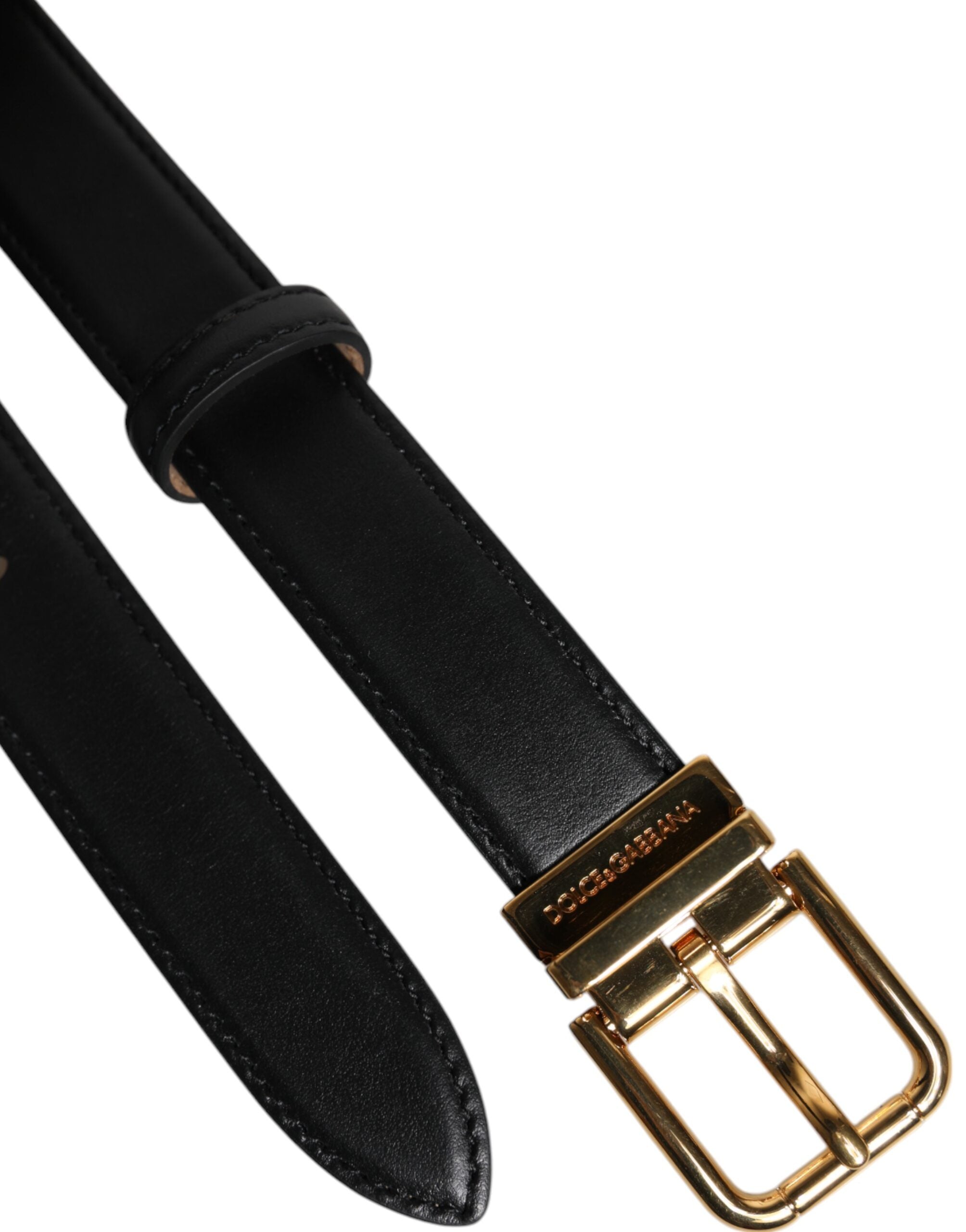 Cinturón de cuero negro con logotipo metálico y hebilla de Dolce & Gabbana-6