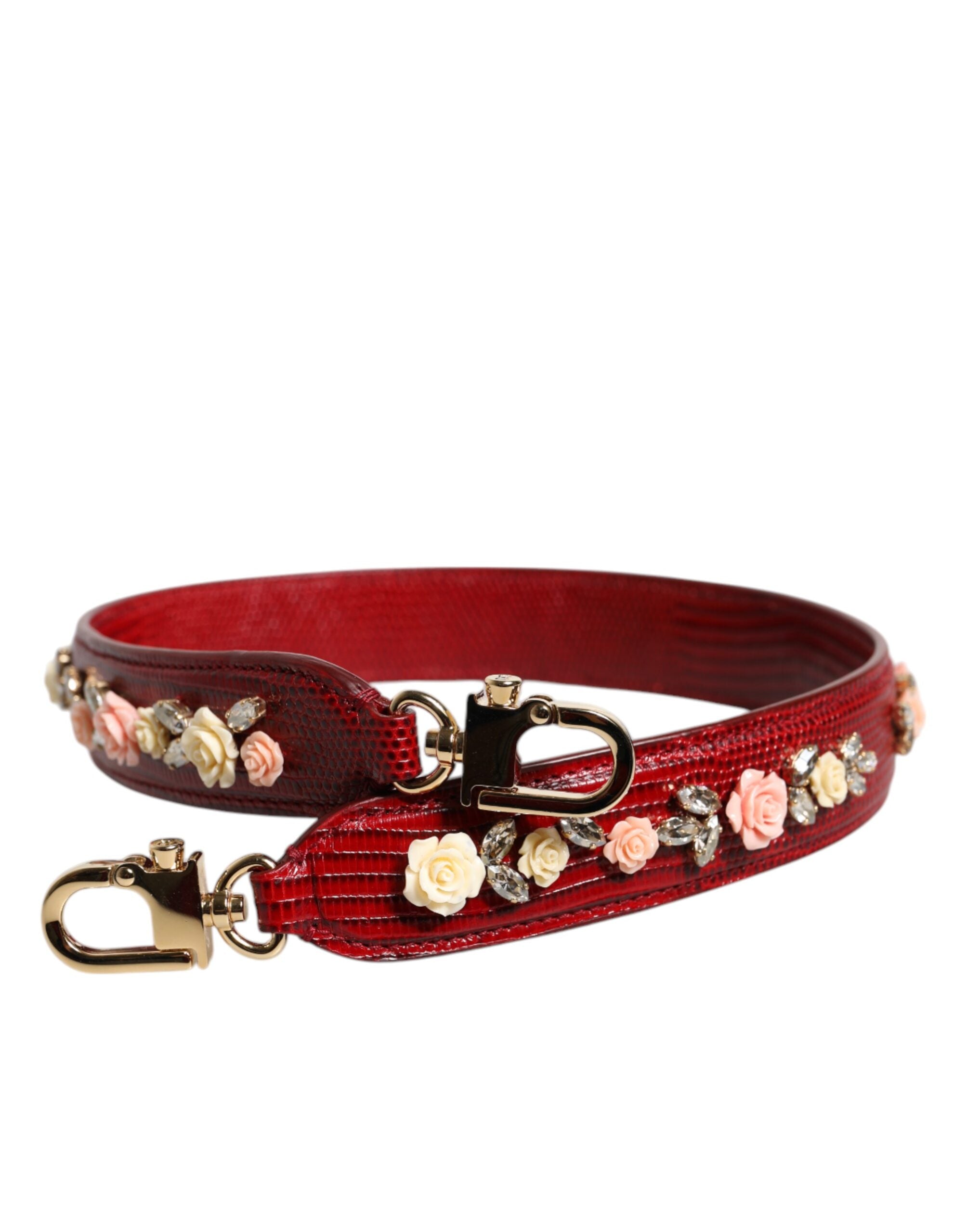 Dolce & Gabbana Red Leather Bag with Floral Embellishment Shoulder Strap-1