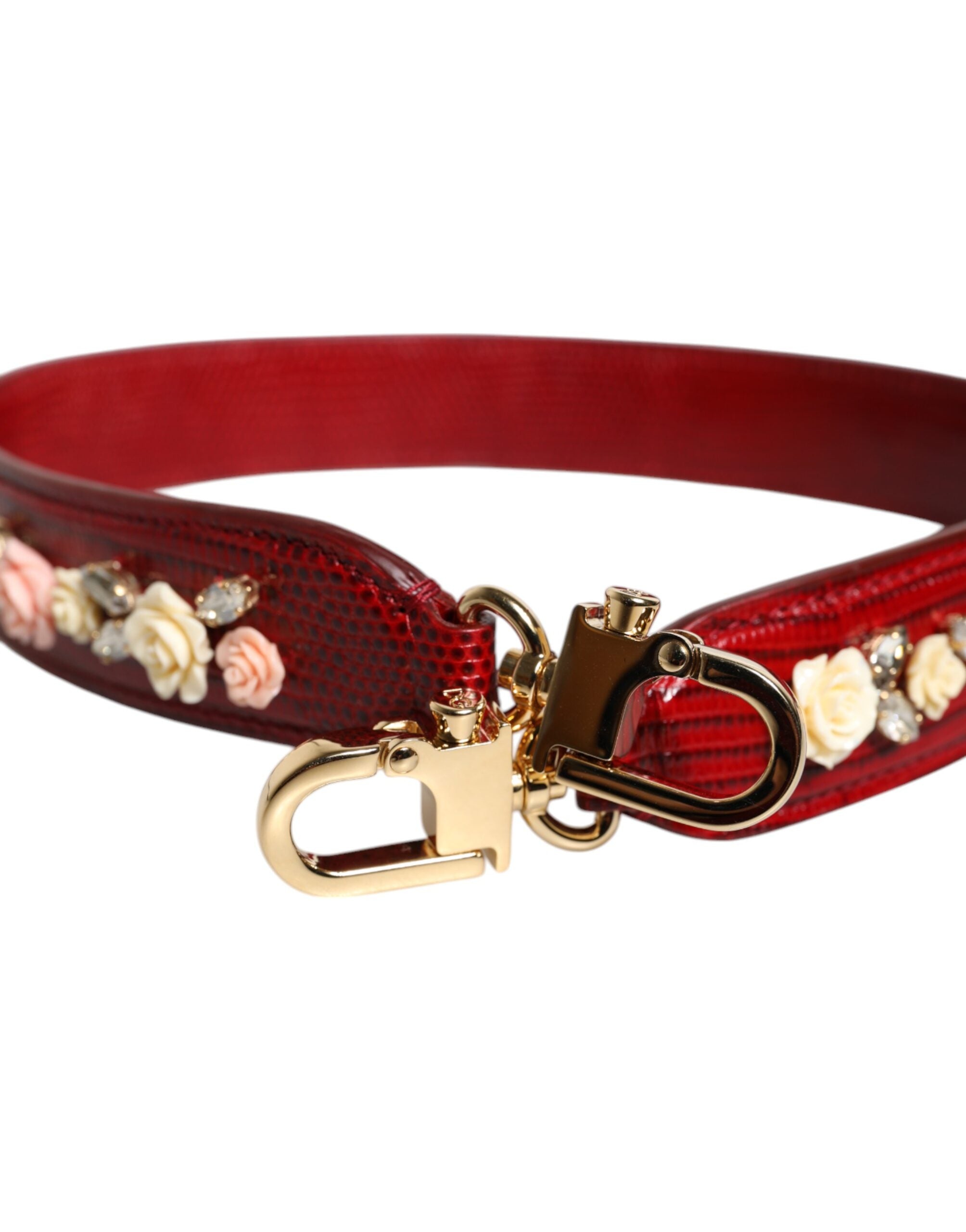 Dolce & Gabbana Red Leather Bag with Floral Embellishment Shoulder Strap-2