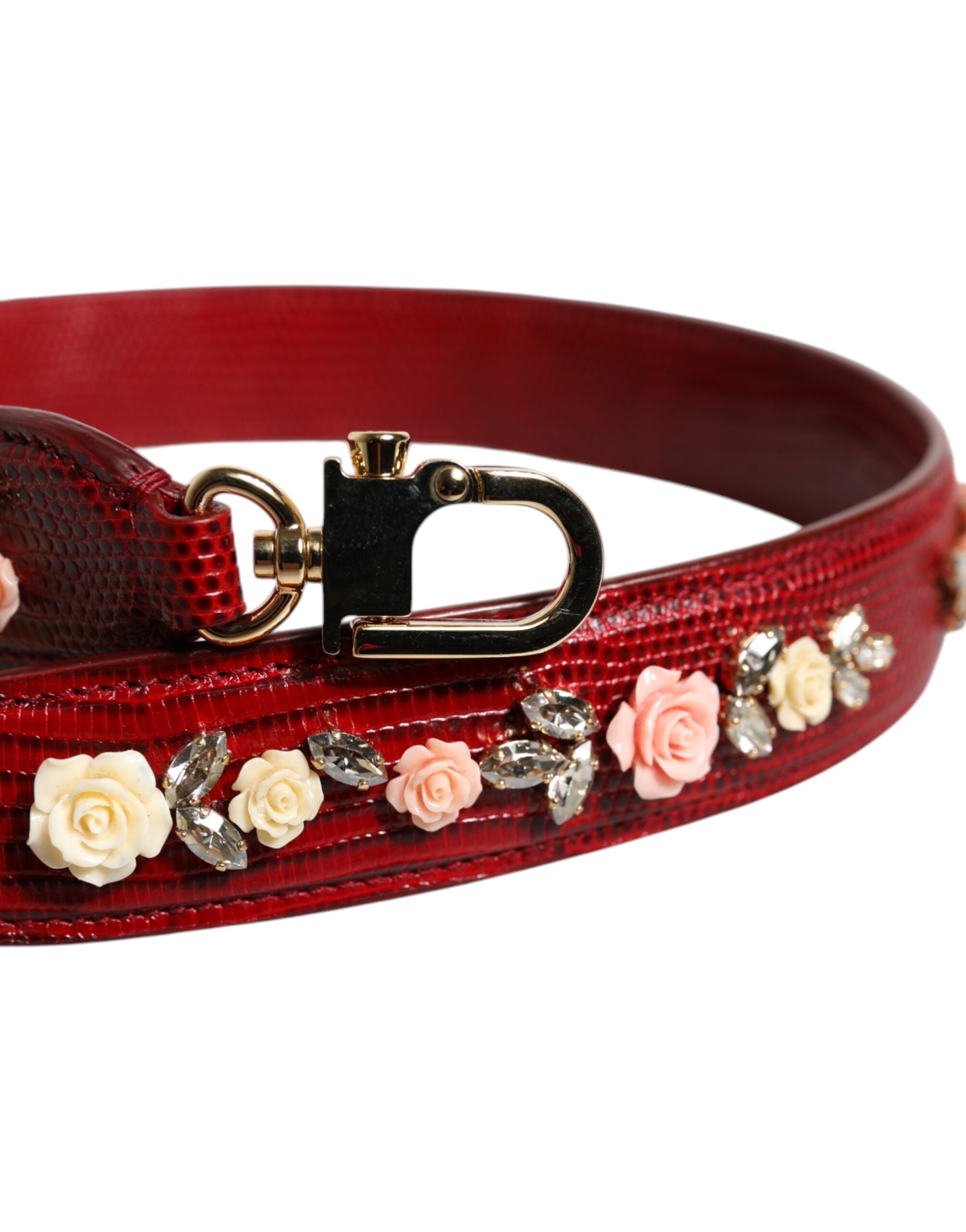 Dolce & Gabbana Red Leather Bag with Floral Embellishment Shoulder Strap-3