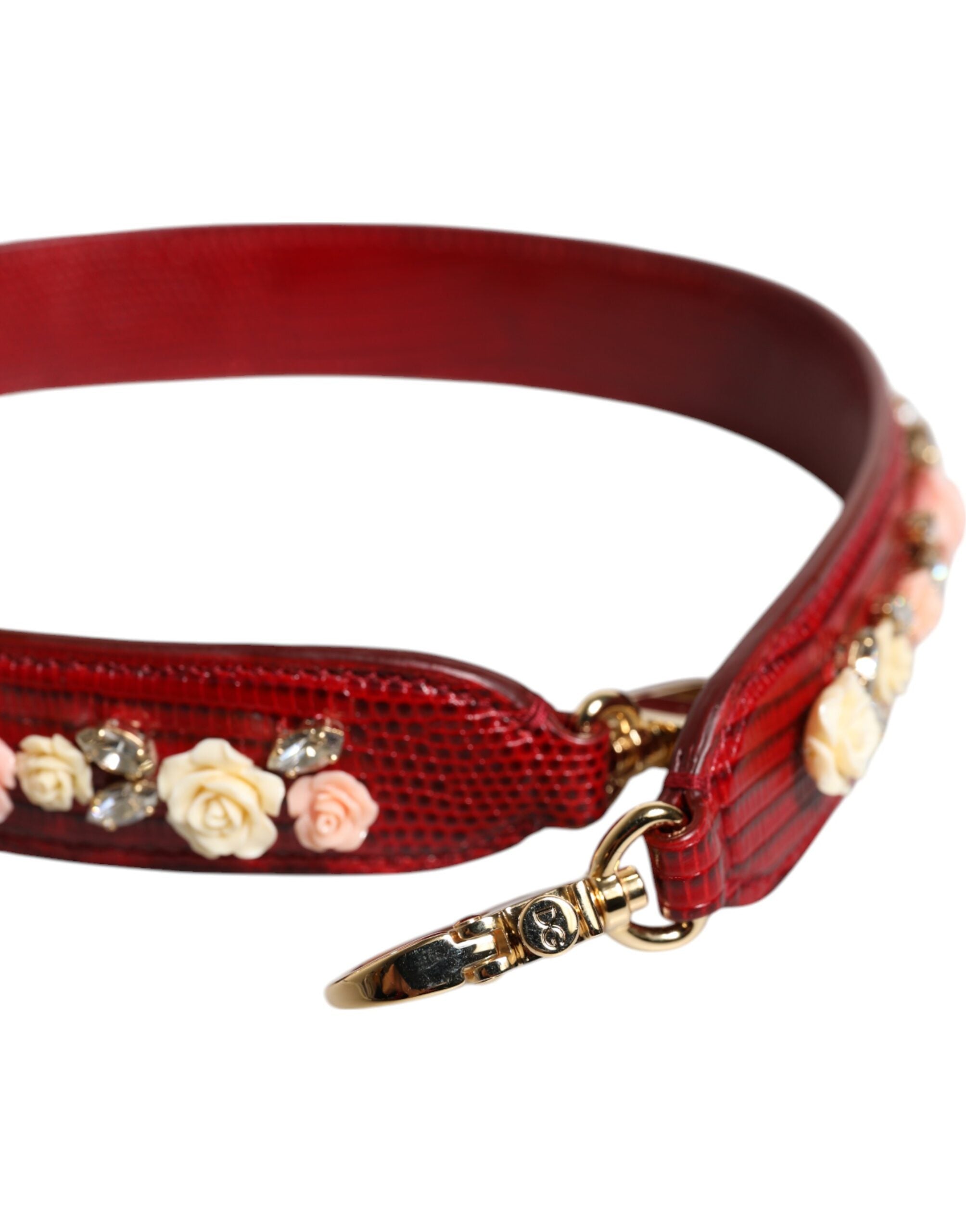 Dolce & Gabbana Red Leather Bag with Floral Embellishment Shoulder Strap-5
