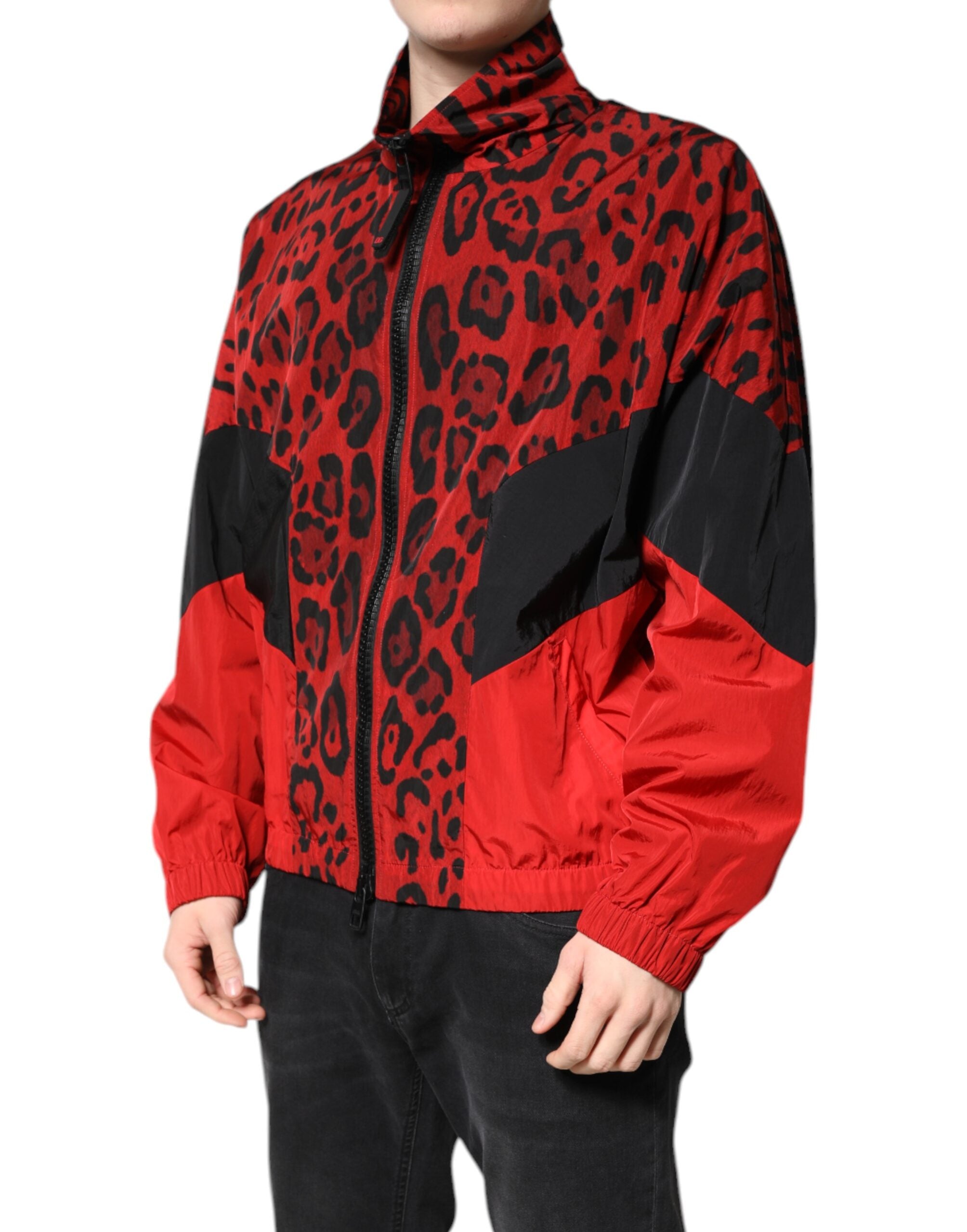 Dolce & Gabbana Red Leopard Nylon Bomber Jacket with Full Zip-2