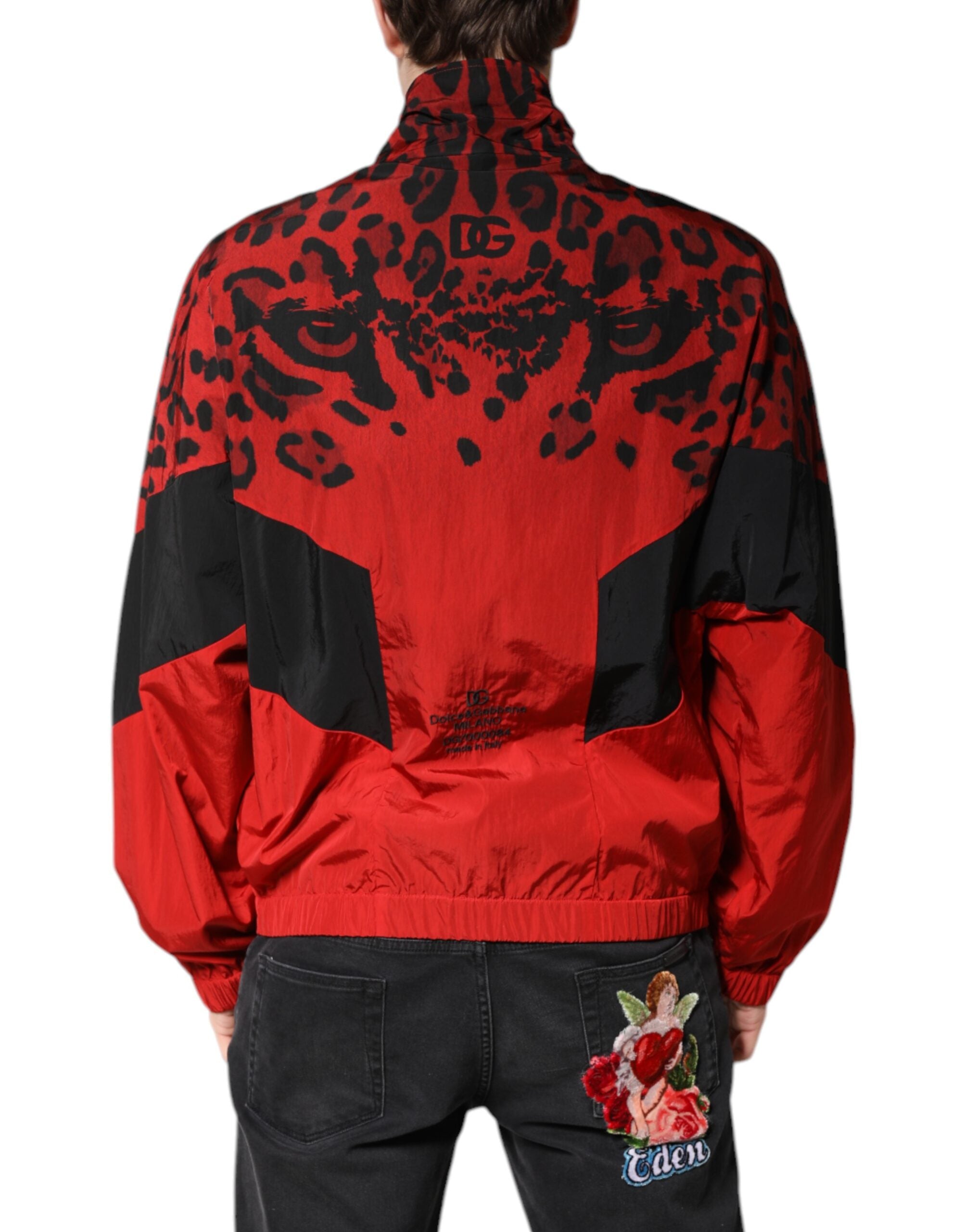 Dolce & Gabbana Red Leopard Nylon Bomber Jacket with Full Zip-3