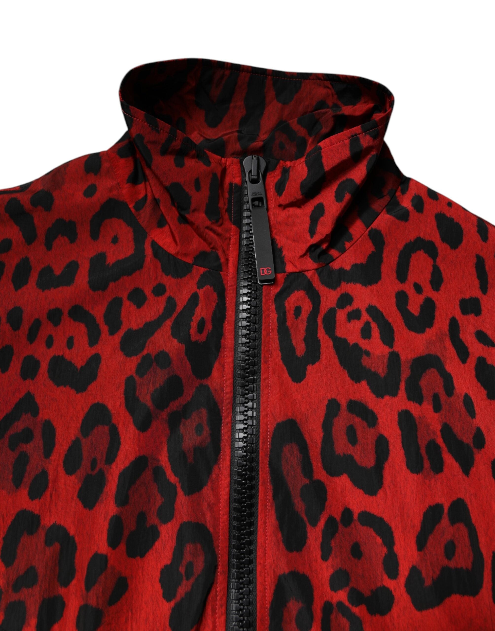 Dolce & Gabbana Red Leopard Nylon Bomber Jacket with Full Zip-4