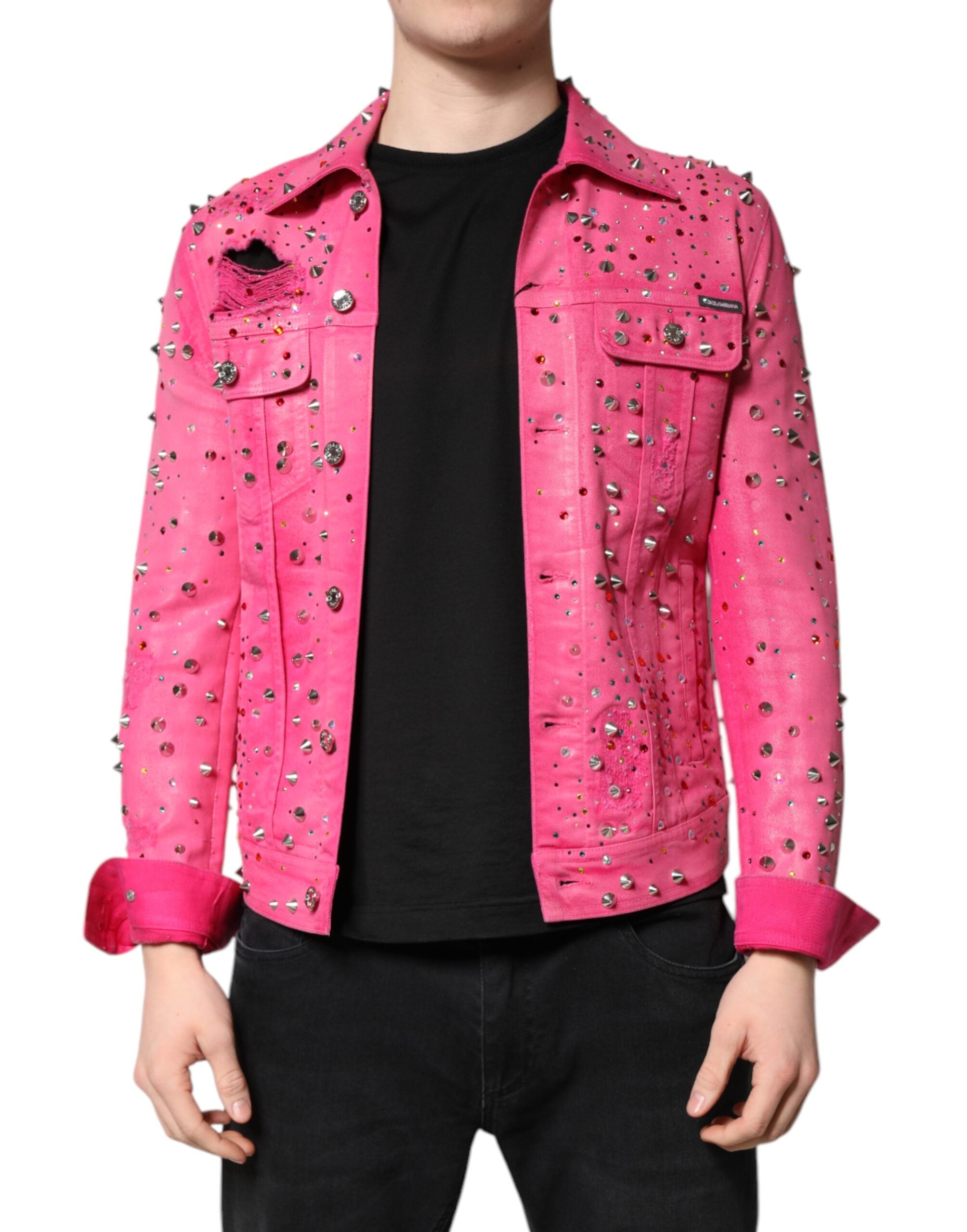 Dolce & Gabbana Pink Crystal Embellished Cotton Denim Jacket-2