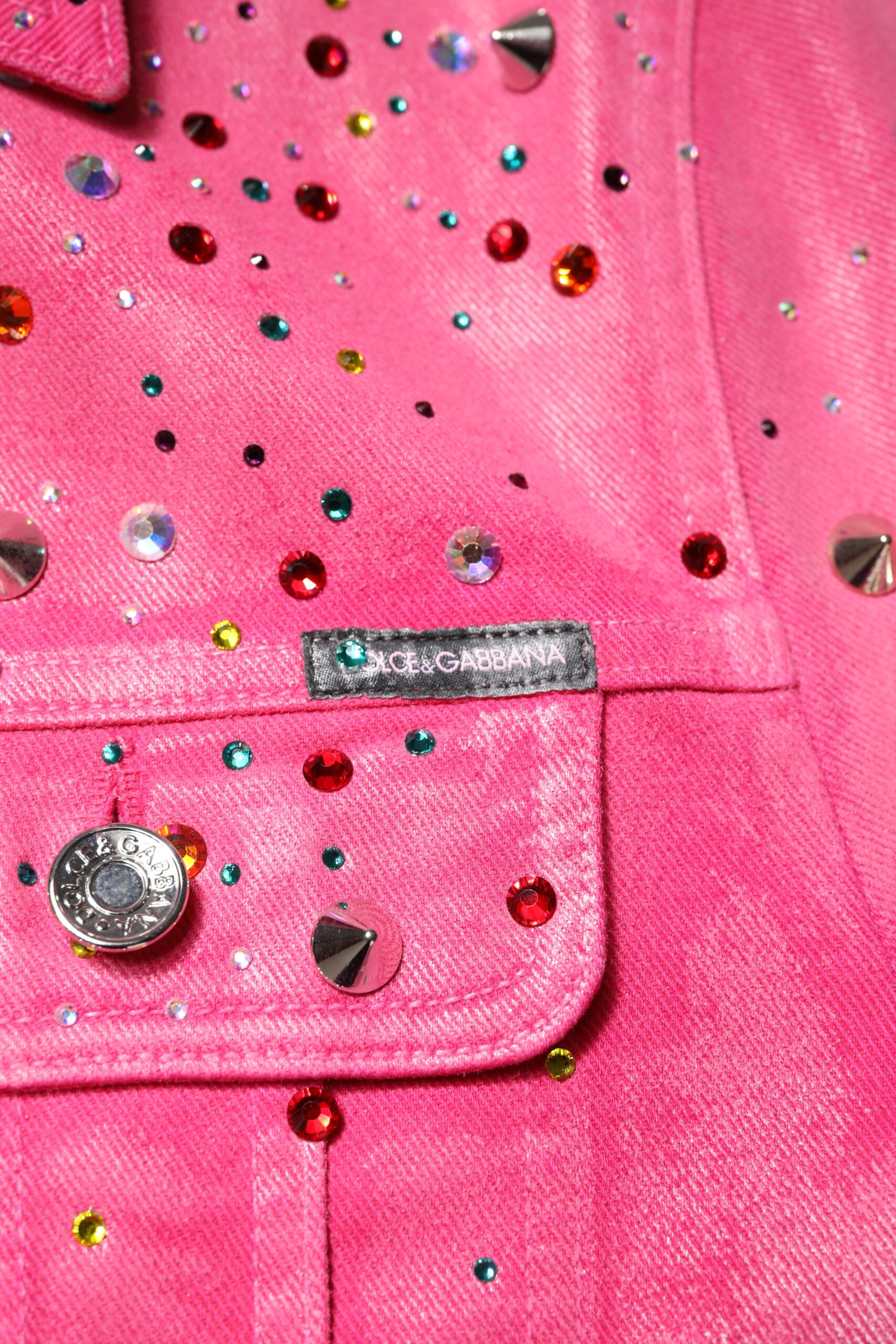 Dolce & Gabbana Pink Crystal Embellished Cotton Denim Jacket-6