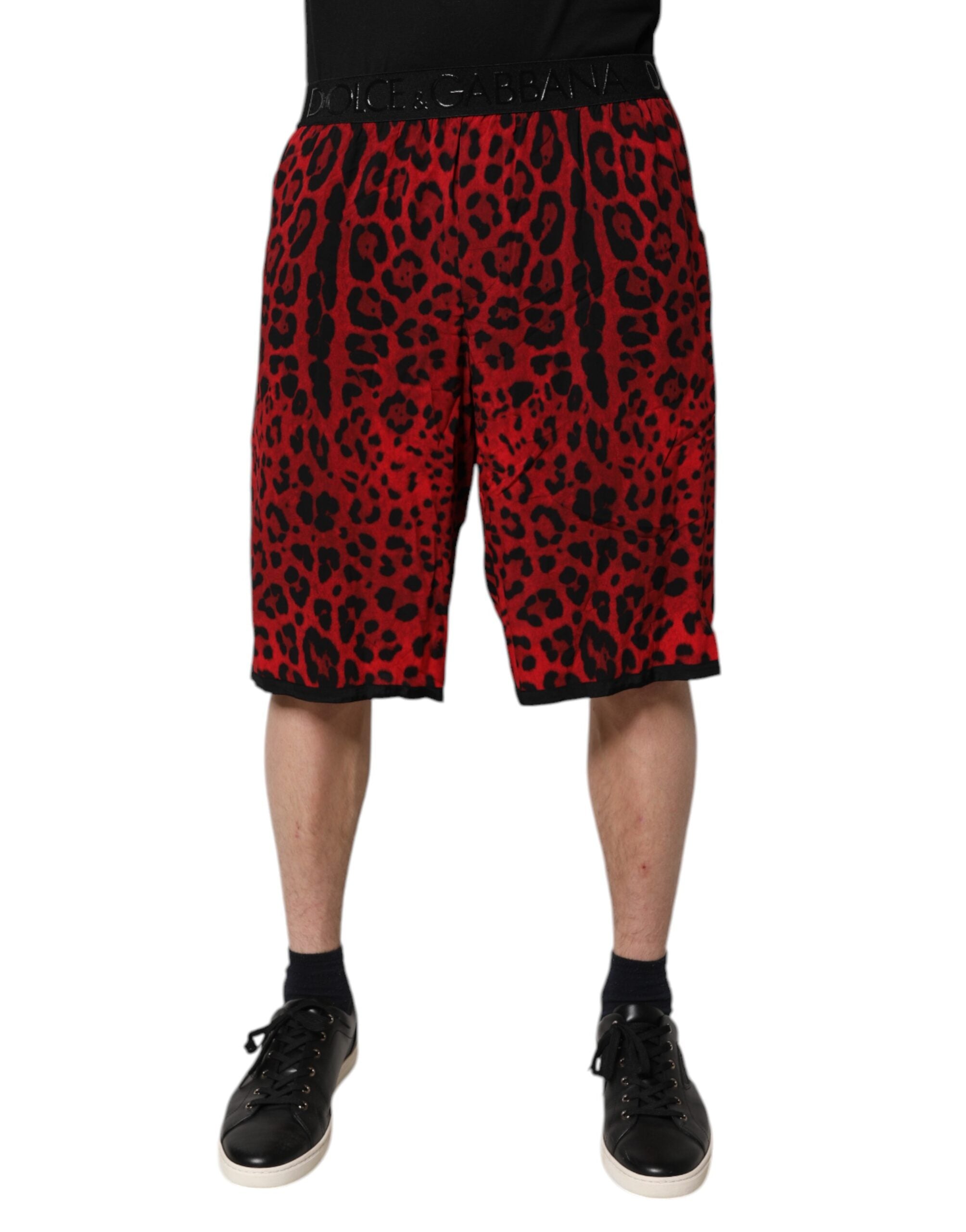 Dolce & Gabbana red leopard-print viscose Bermuda shorts-1