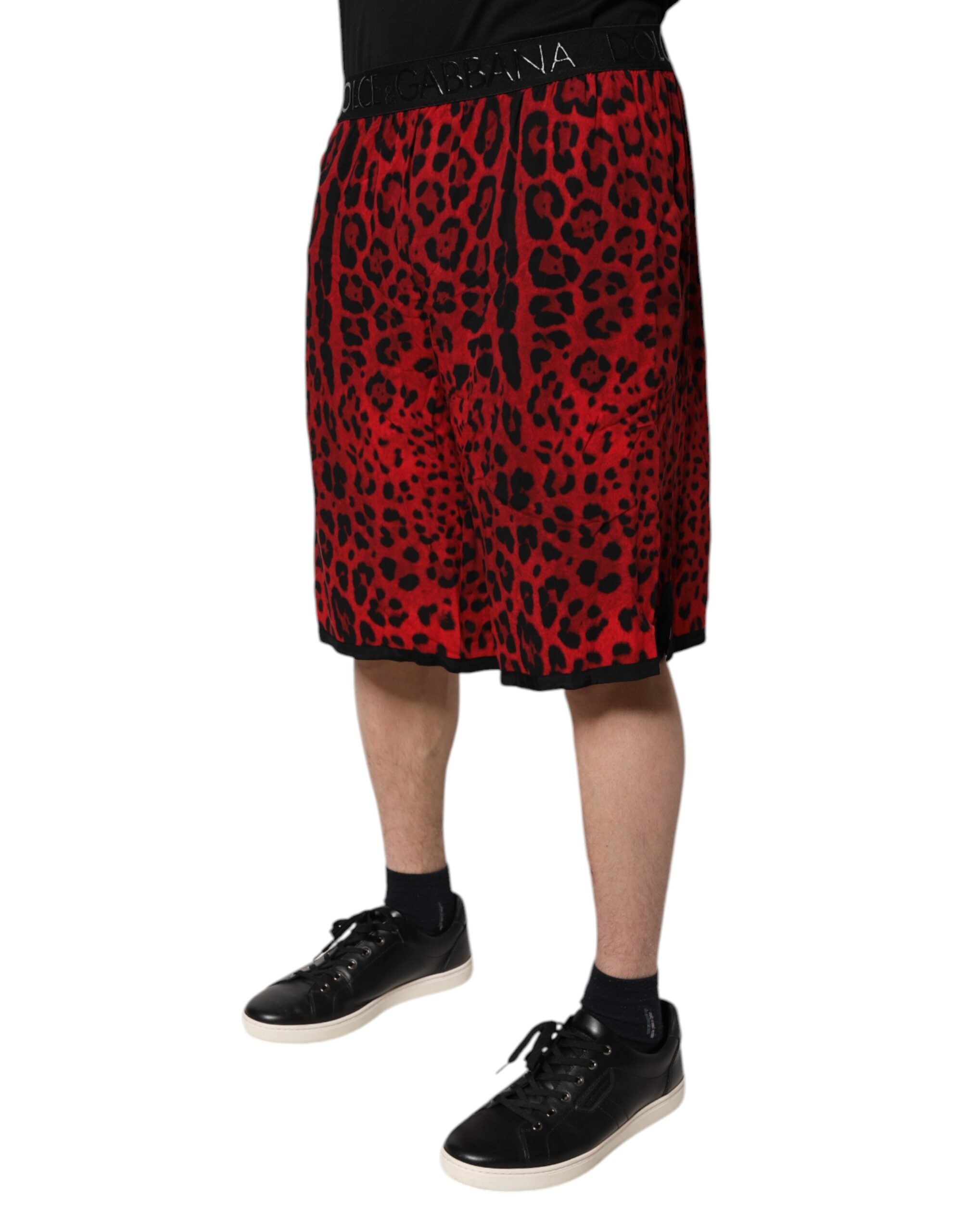 Dolce & Gabbana red leopard-print viscose Bermuda shorts-3