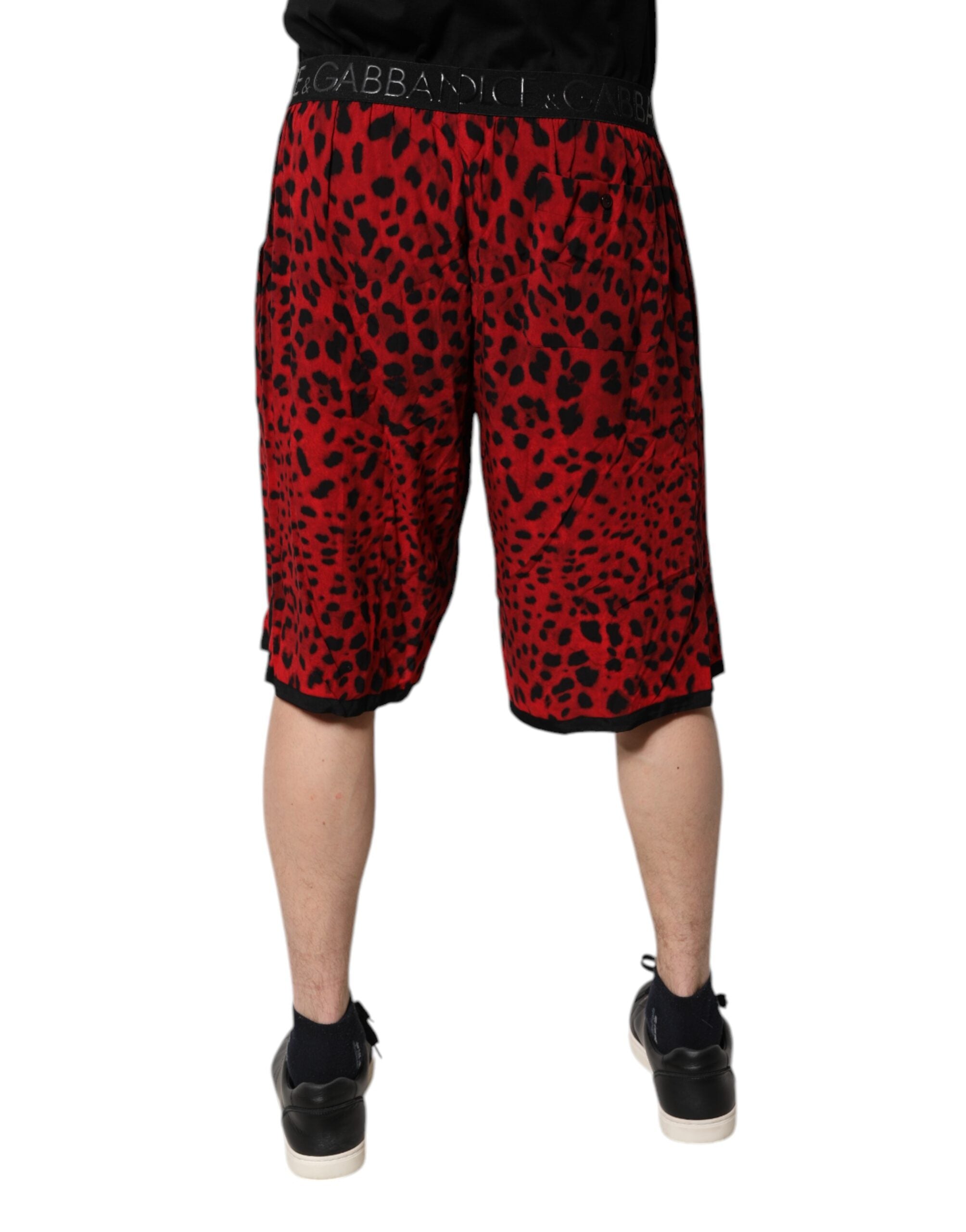 Dolce & Gabbana red leopard-print viscose Bermuda shorts-4