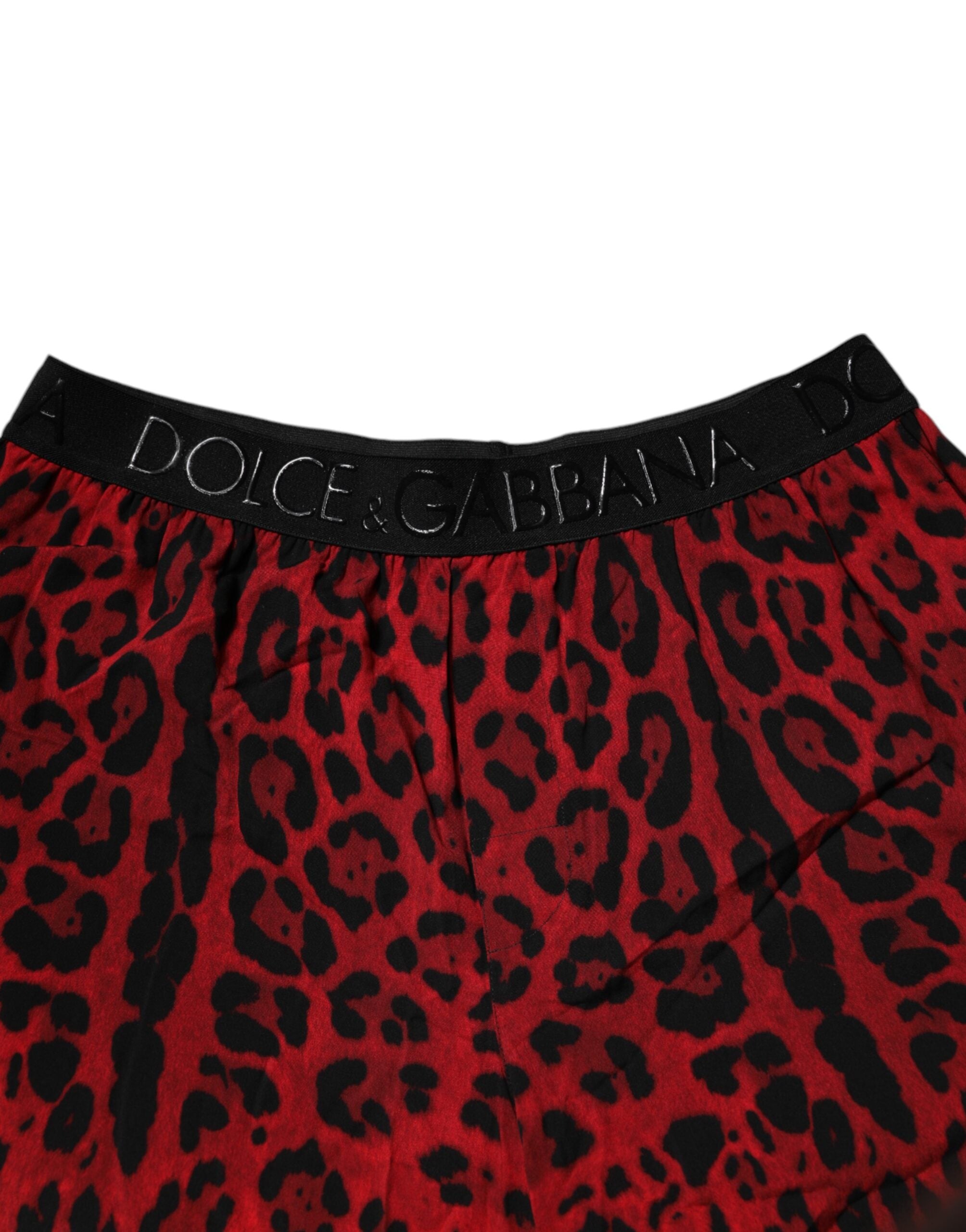 Dolce & Gabbana red leopard-print viscose Bermuda shorts-5