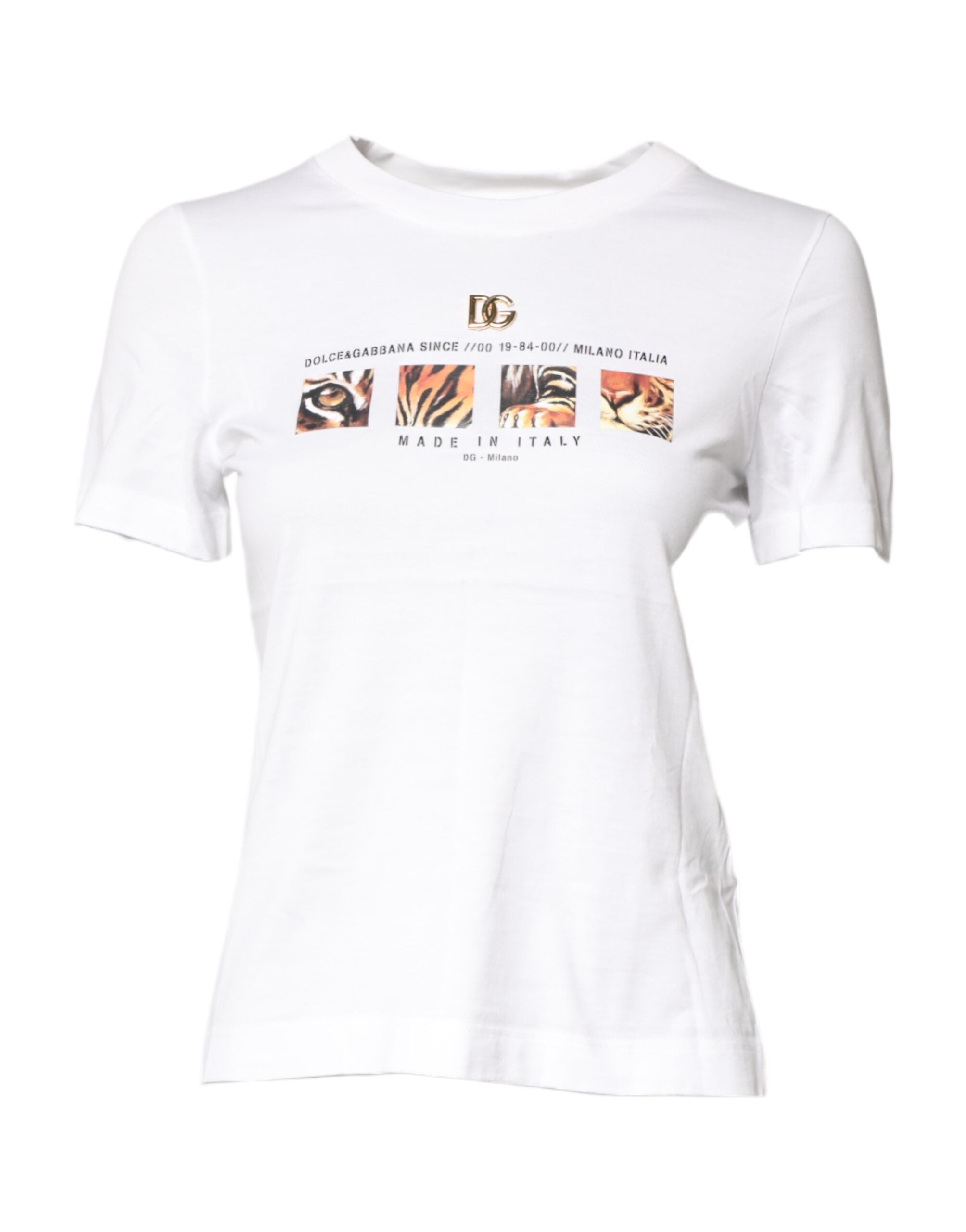Camiseta blanca Dolce & Gabbana con cuello redondo y estampado gráfico en algodón-1