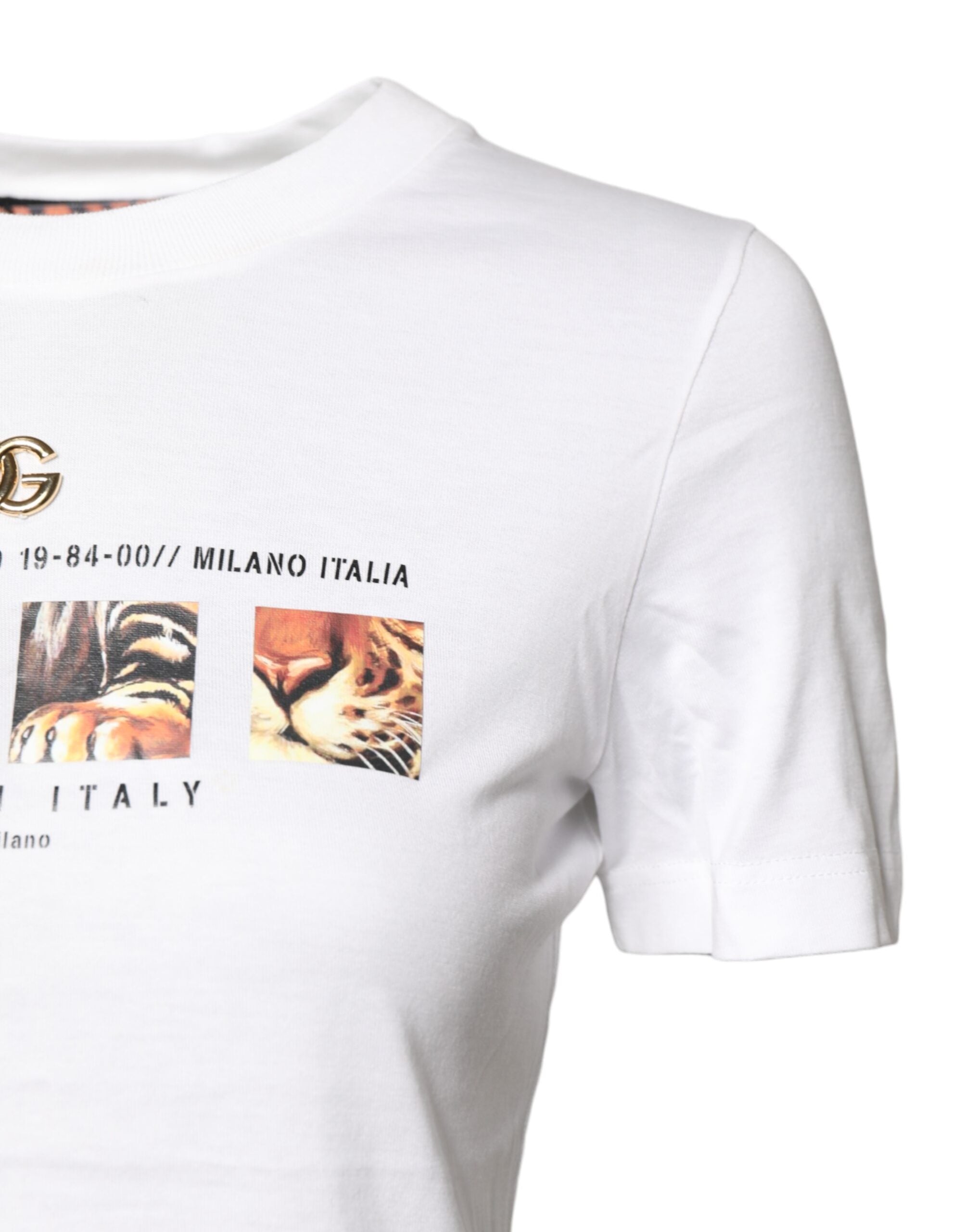 Camiseta blanca Dolce & Gabbana con cuello redondo y estampado gráfico en algodón-3