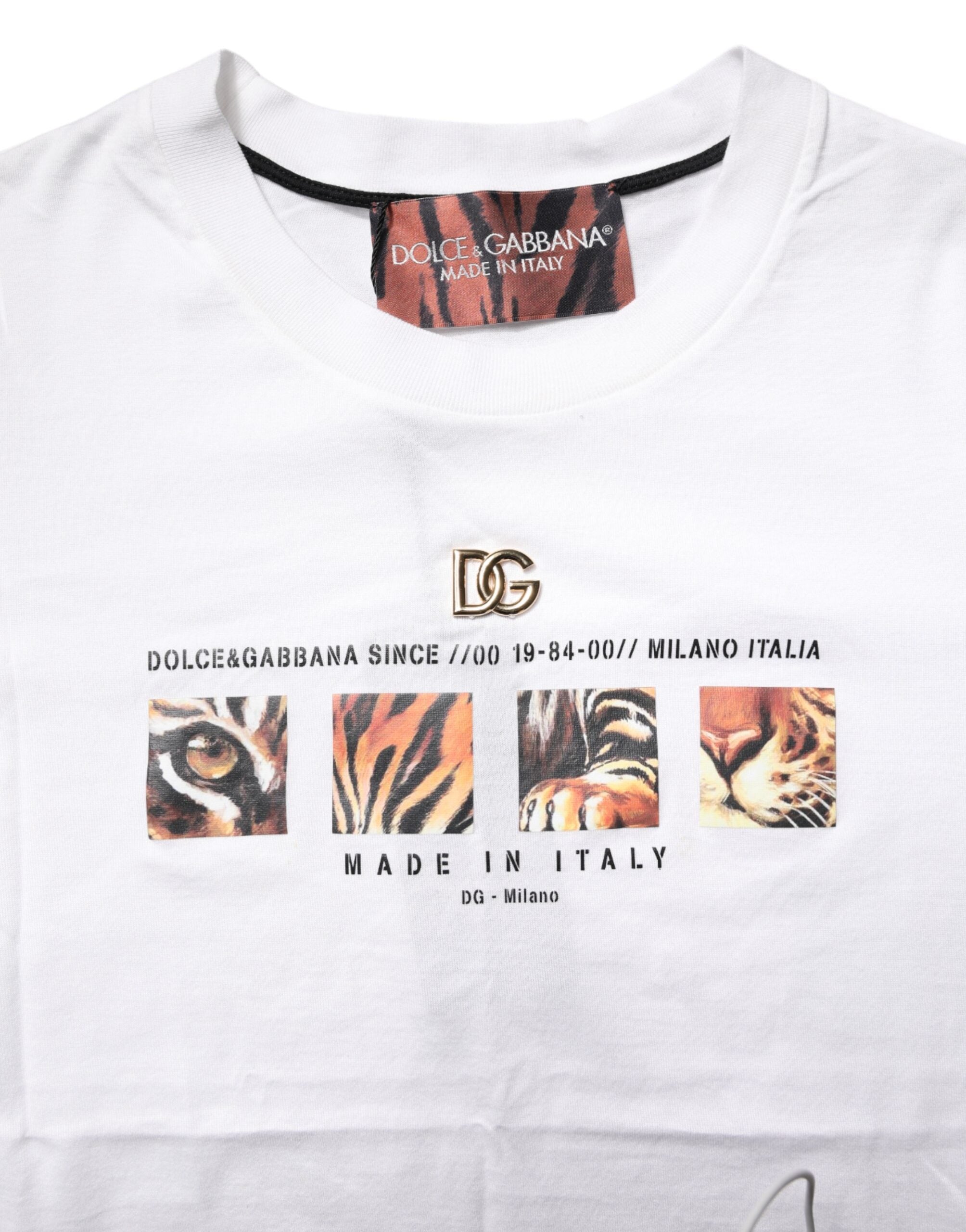 Camiseta blanca Dolce & Gabbana con cuello redondo y estampado gráfico en algodón-5