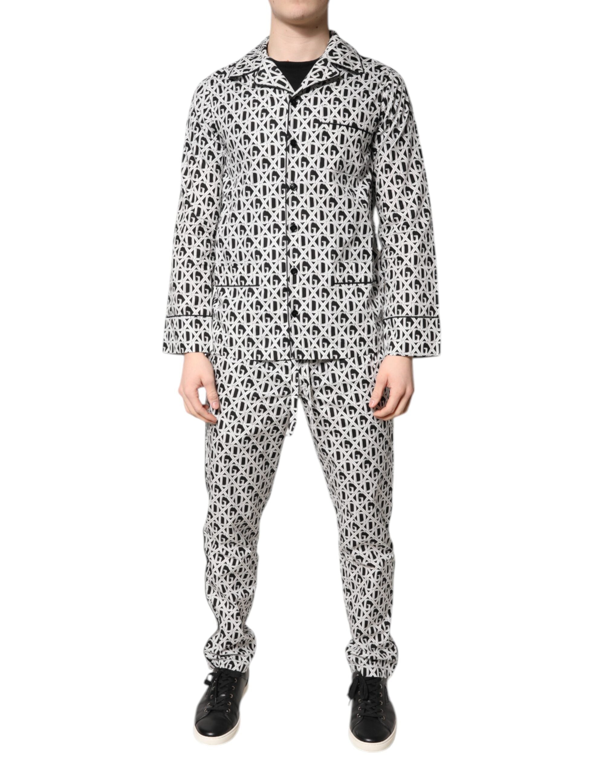 Pijama de algodón con estampado DG en blanco y negro de Dolce & Gabbana-1